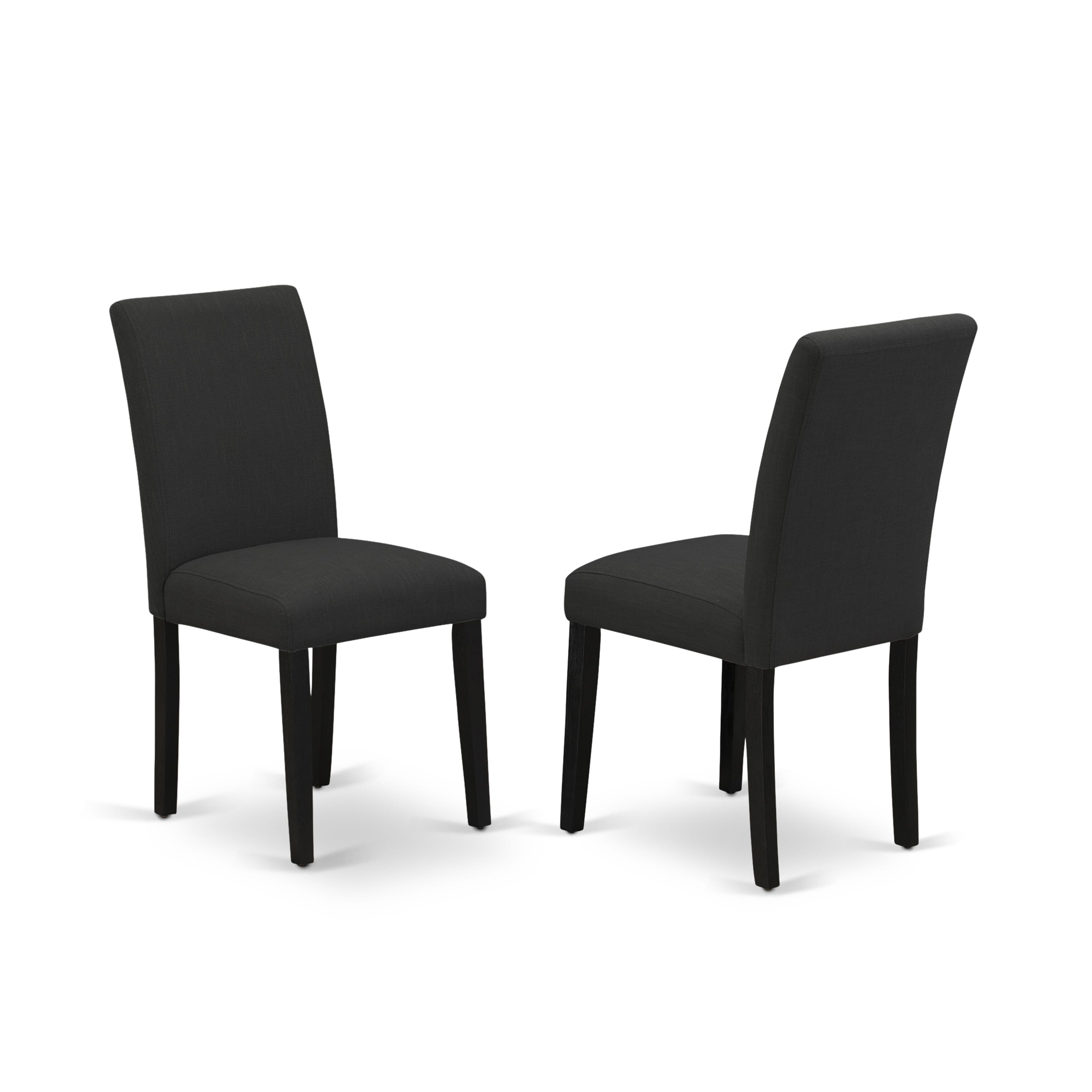 Juego de comedor East West Furniture X627AB624-9 de 9 piezas. Incluye una mesa de comedor rectangular con patas en forma de X y 8 sillas Parson tapizadas en tela de lino de color negro.