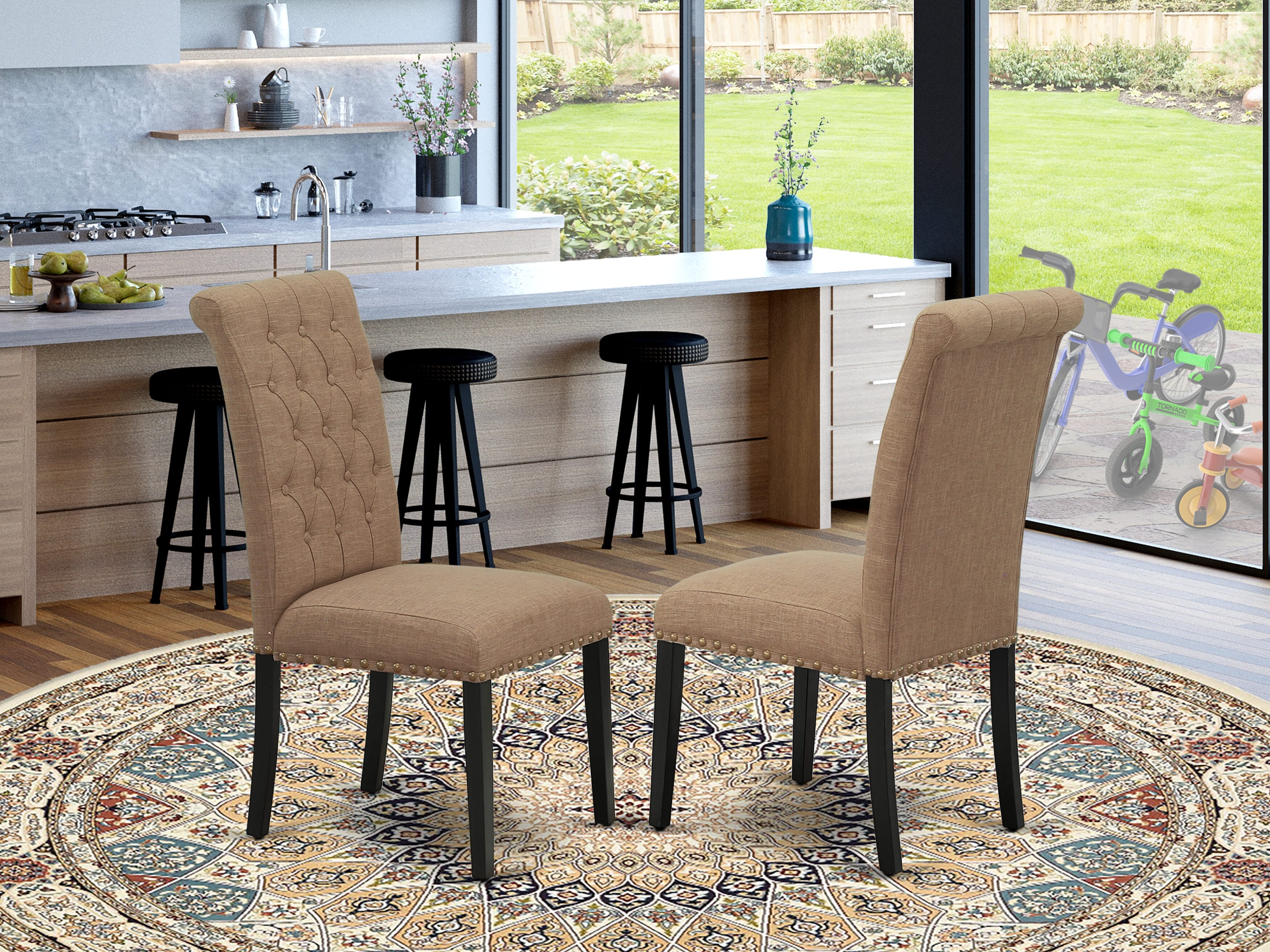 BRP1T17 Bremond Parson Chair With Black Leg And Linen Fabric Light Sable - Set of 2