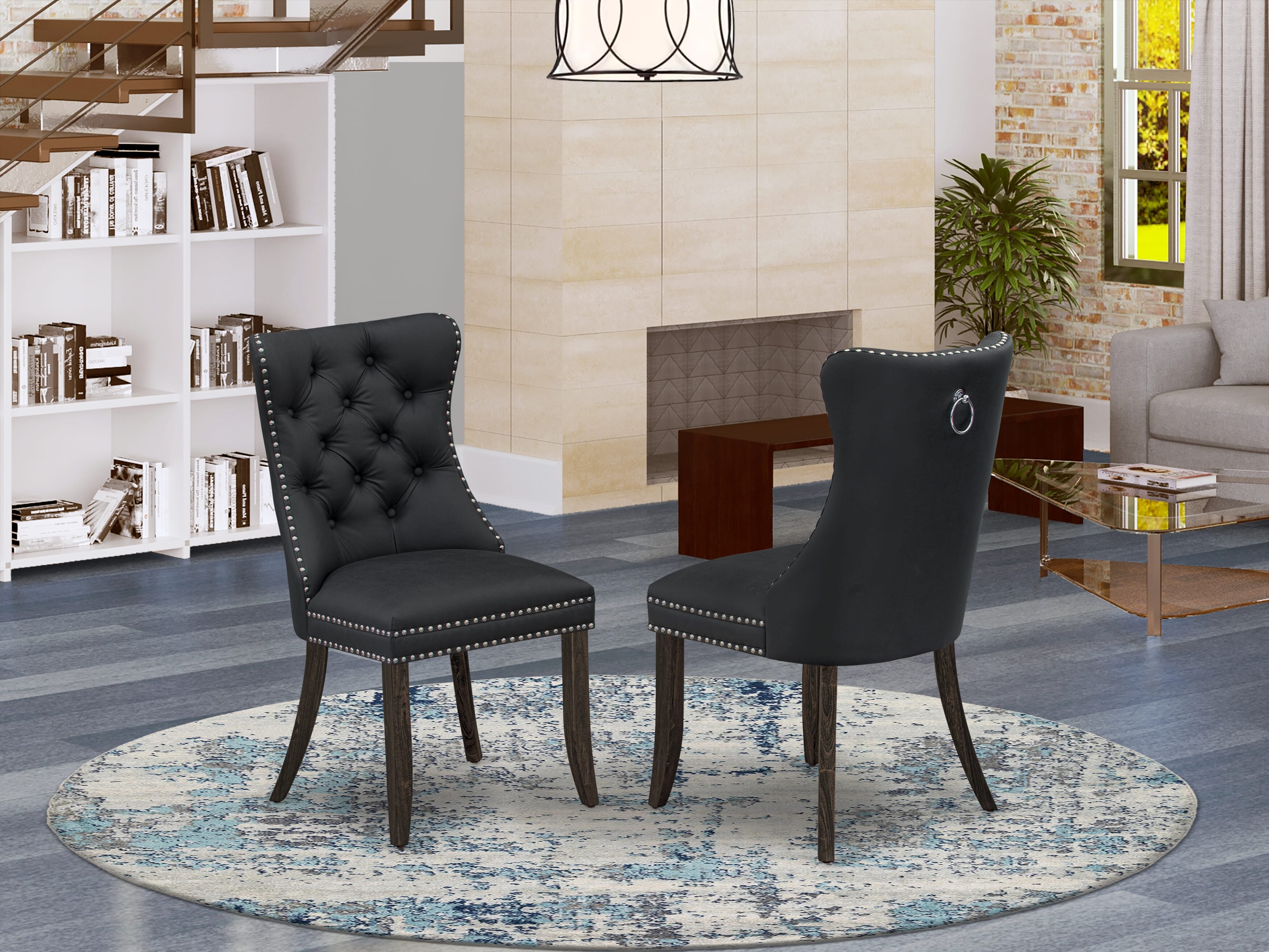 East West Furniture CNDA7-07-T12 7 Piece Dining Table Set Contains a Rectangle Rustic Wood Kitchen Table and 6 Upholstered Chairs, 36x60 Inch, Distressed Jacobean