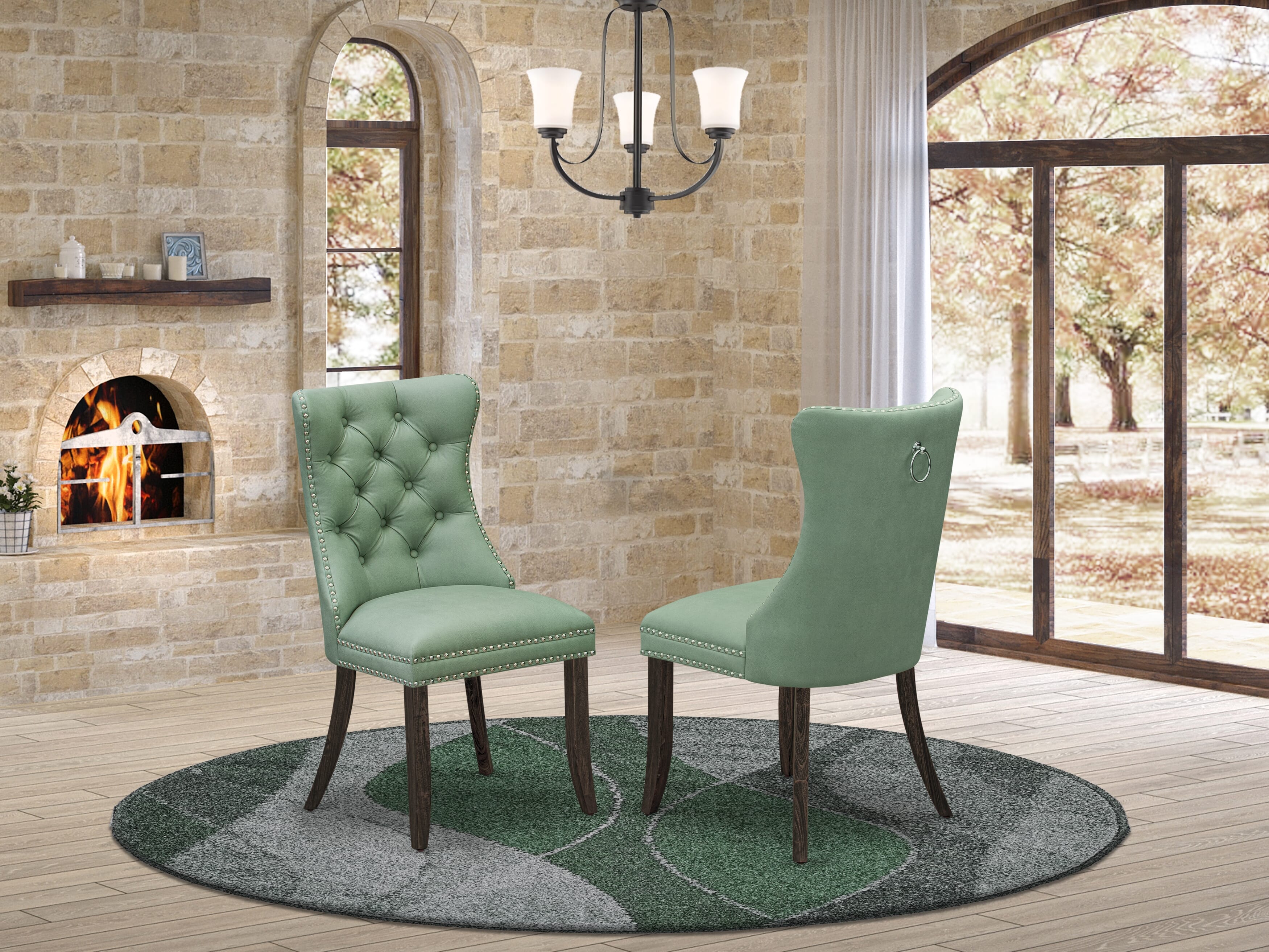 East West Furniture CNDA5-07-T22 5 Piece Kitchen Set Consists of a Rectangle Rustic Wood Dining Table and 4 Upholstered Parson Chairs, 36x60 Inch, Distressed Jacobean