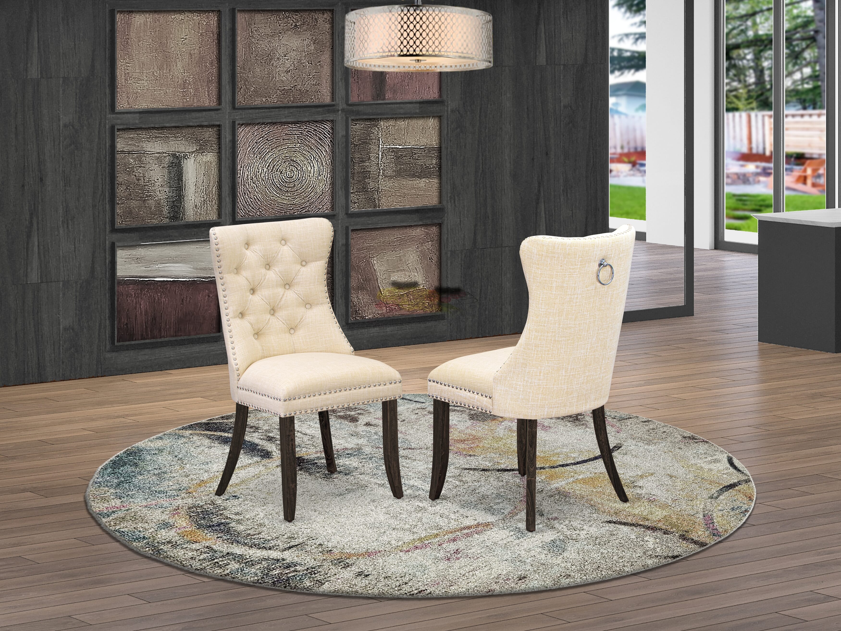 East West Furniture CNDA5-07-T32 5 Piece Kitchen Table Set Includes a Rectangle Rustic Wood Dining Table and 4 Upholstered Chairs, 36x60 Inch, Distressed Jacobean