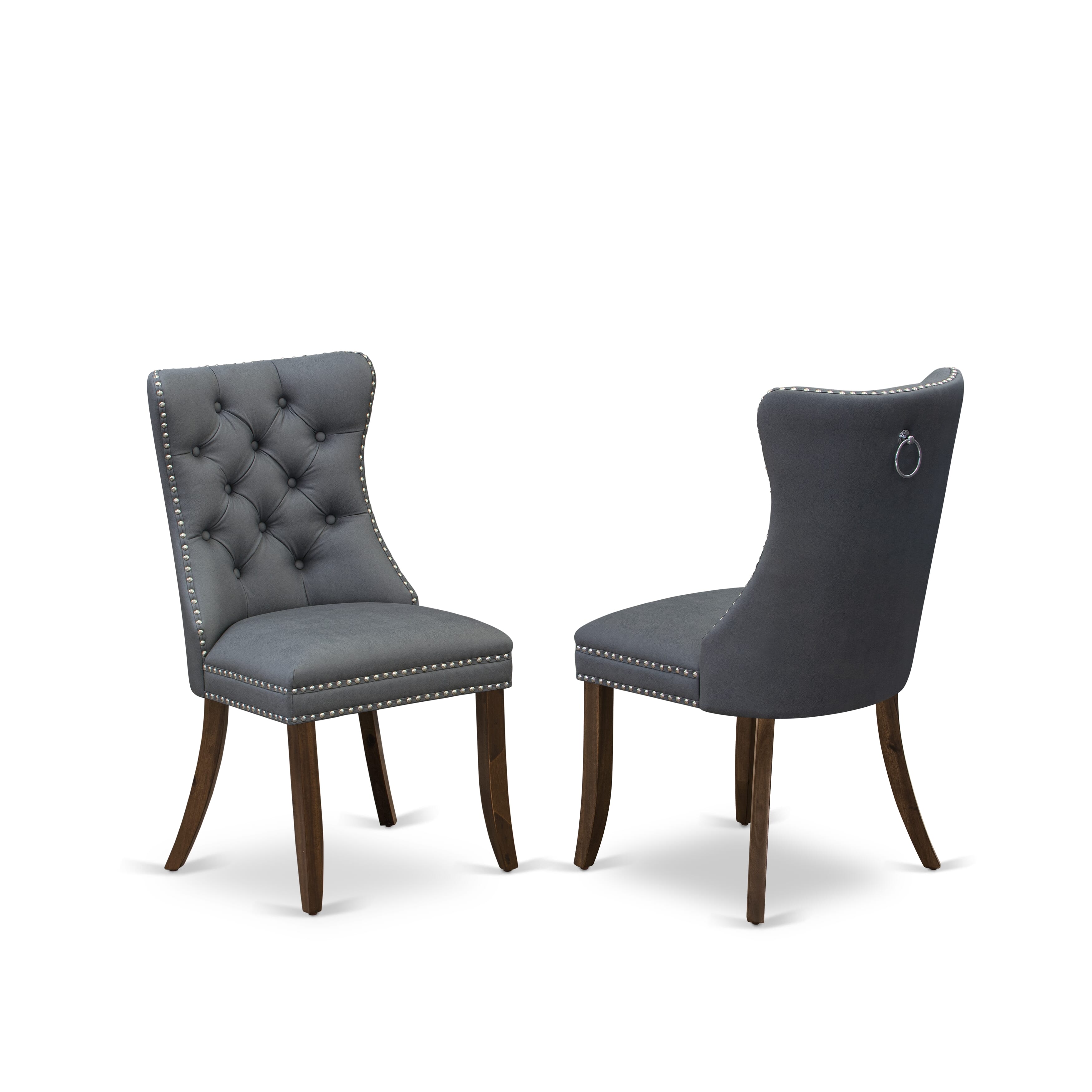 Luxe by East West Furniture I7DA5-40N-13 5-piece Kitchen table set included a Modern Dining Table and 4 Platinum Gray Faux Leather Kitchen Chairs with Button Tufted Back - Antique Walnut Finish