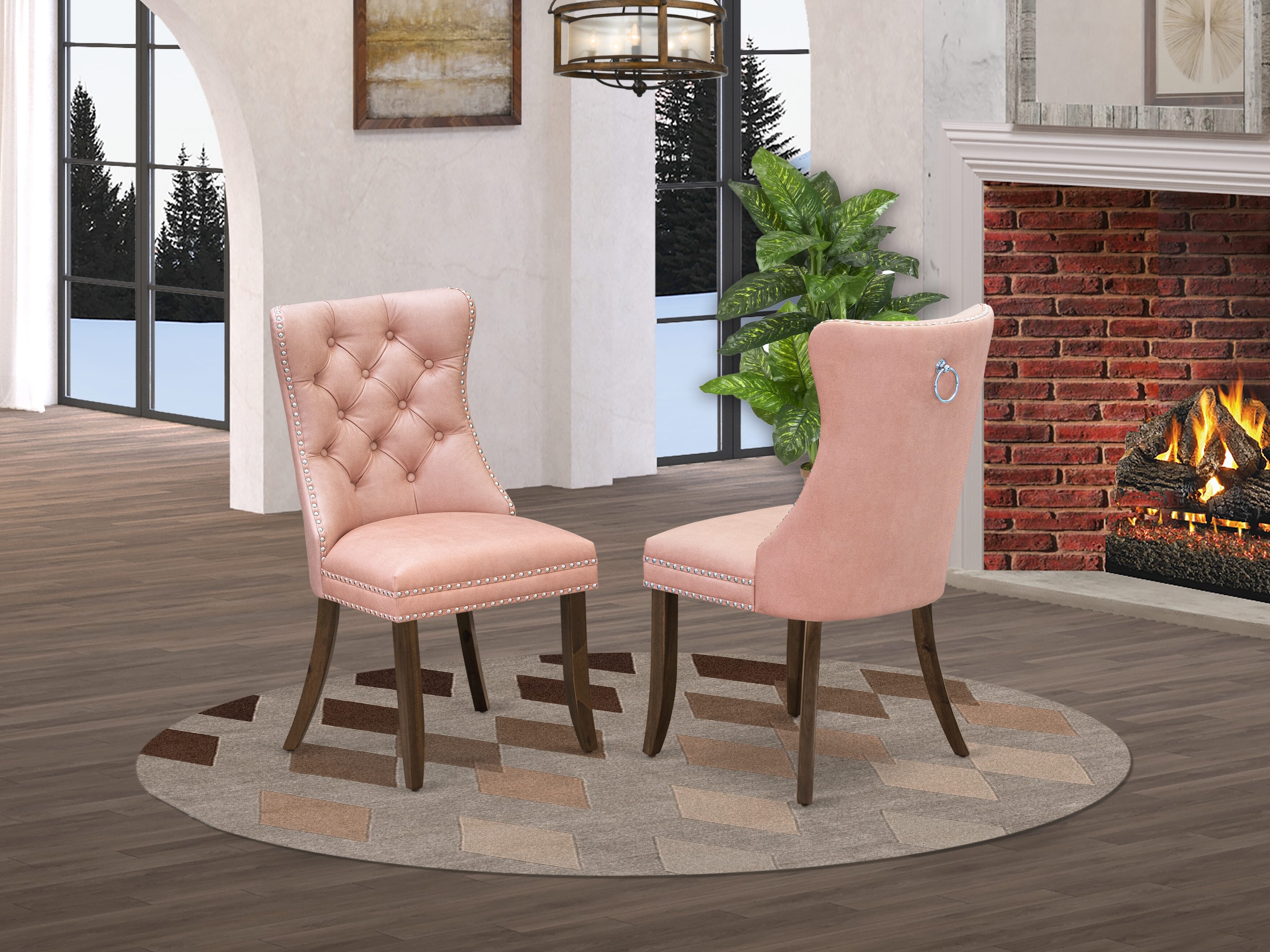 Luxe by East West Furniture F7DA7-50N-23 7-Pc Modern Dining Set Contain a Dining Table and 6 Beige Red Faux Leather Upholstered Chairs with Button-Tufted Back, Antique Walnut