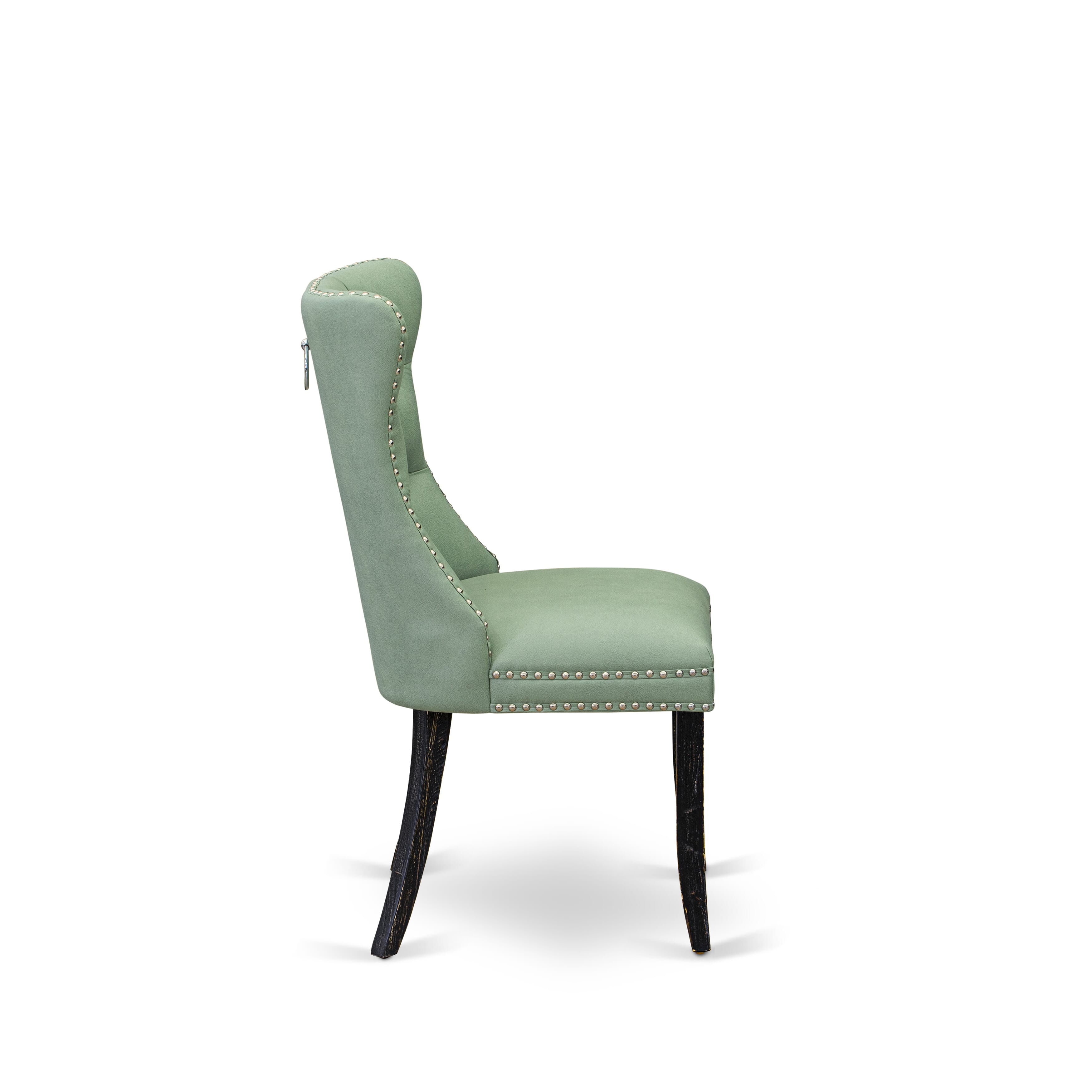 Luxe by East West Furniture I7DA7-411-22 7 Piece Dinette Set Includes a 48" Round Table with Pedestal and 6 Willow Green Faux Leather Upholstered Chairs, Sand Blasted Black