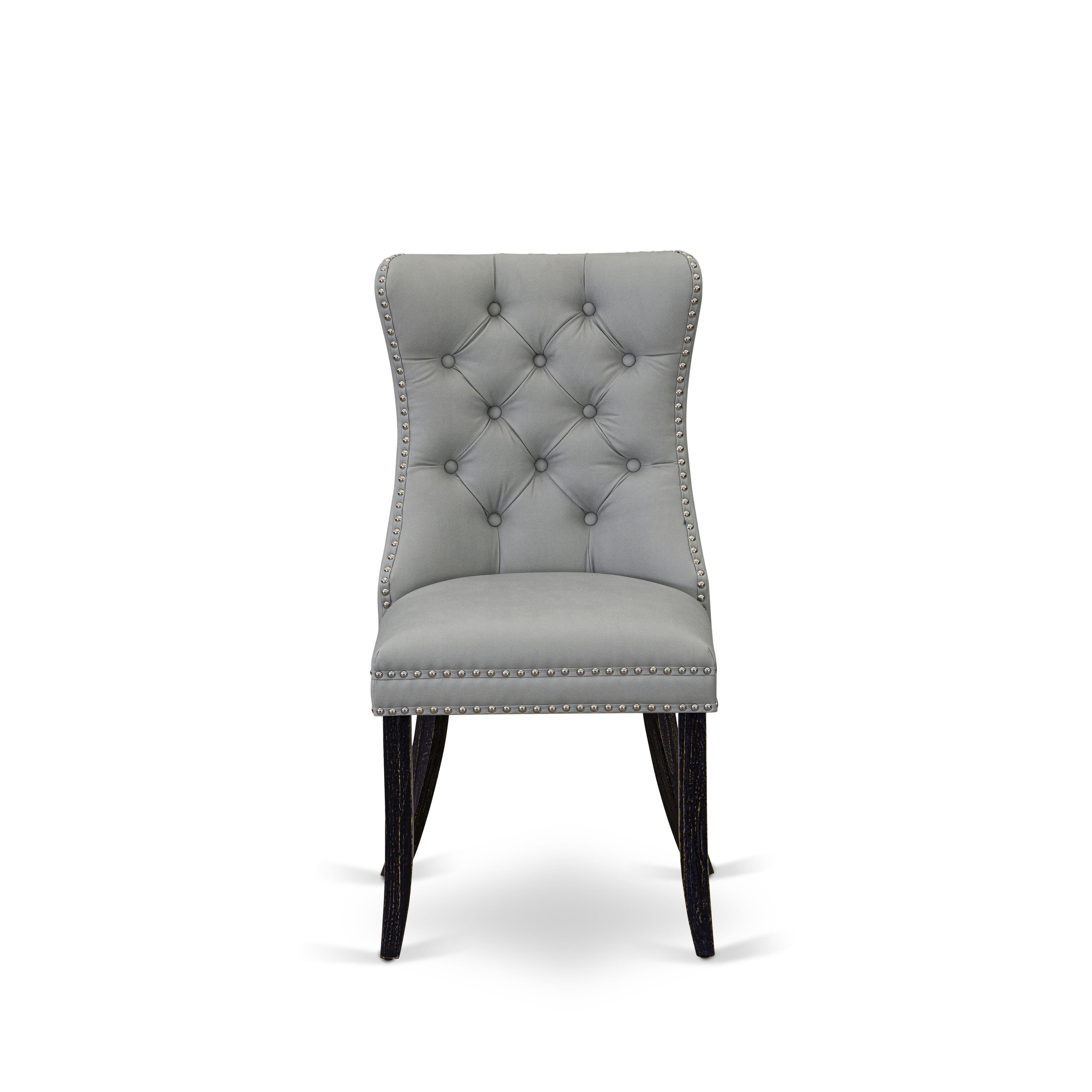 Luxe by East West Furniture I5DA7-411-27 7 Piece Dining Table Set Contains a 48" Round Table with Pedestal and 6 Light Gray Faux Leather Upholstered Chairs, Sand Blasted Black