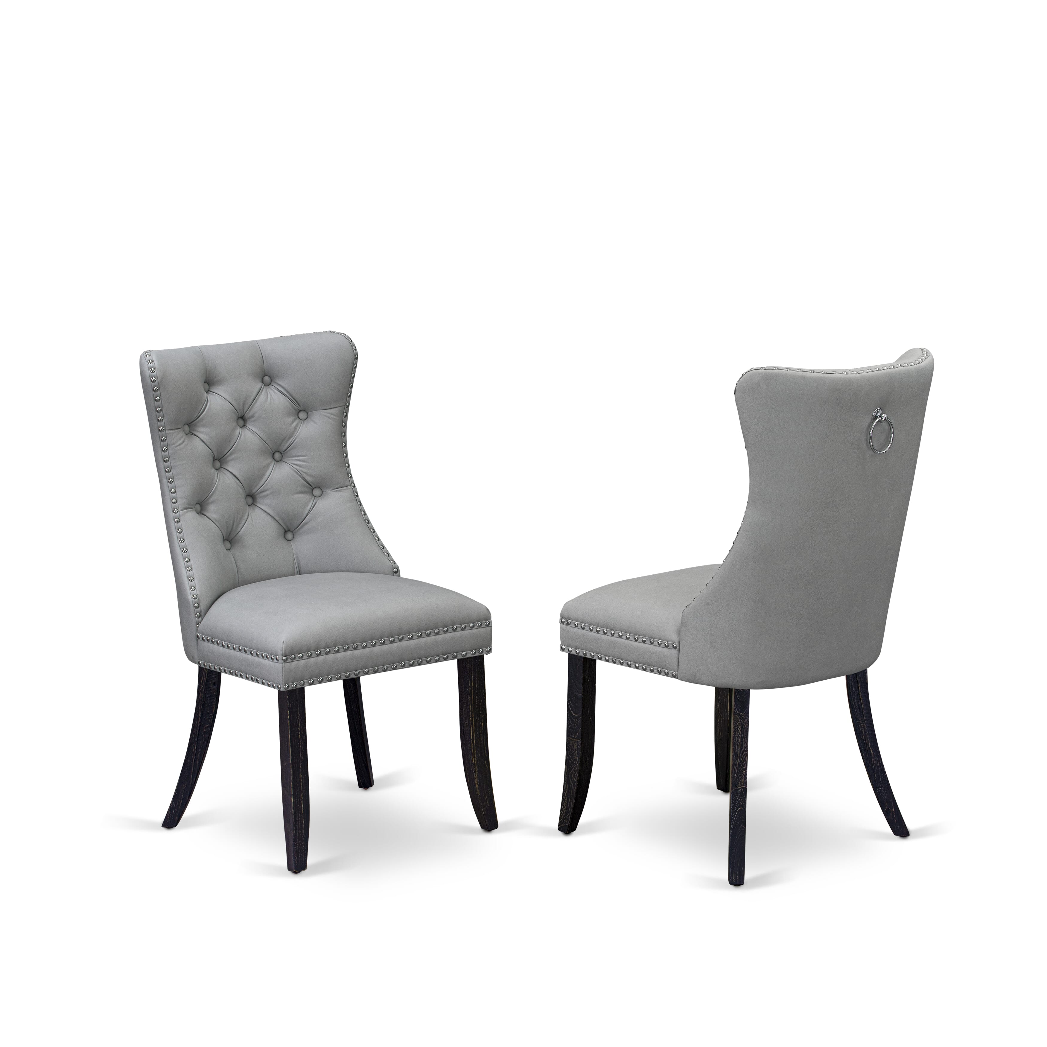 Luxe by East West Furniture I2DA5-511-27 5 Piece Dining Table Set Consists of a 54" Round Table with Pedestal and 4 Light Gray Faux Leather Parson Chairs, Sand Blasted Black