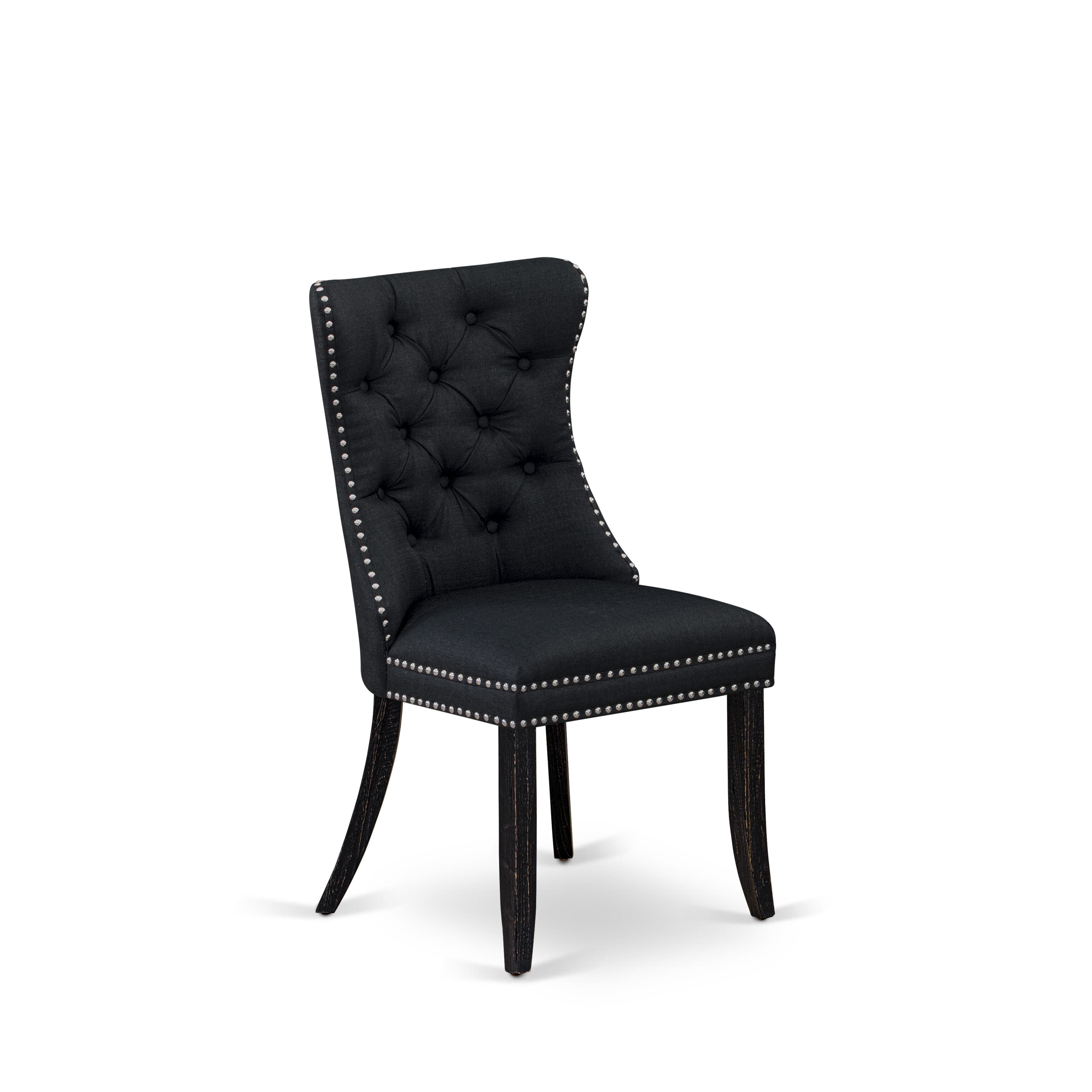 Luxe by East West Furniture F8DA7-411-24 7 Piece Kitchen Table Set Contains a 48" Round Table with Pedestal and 6 Black Linen Fabric Upholstered Chairs, Sand Blasted Black