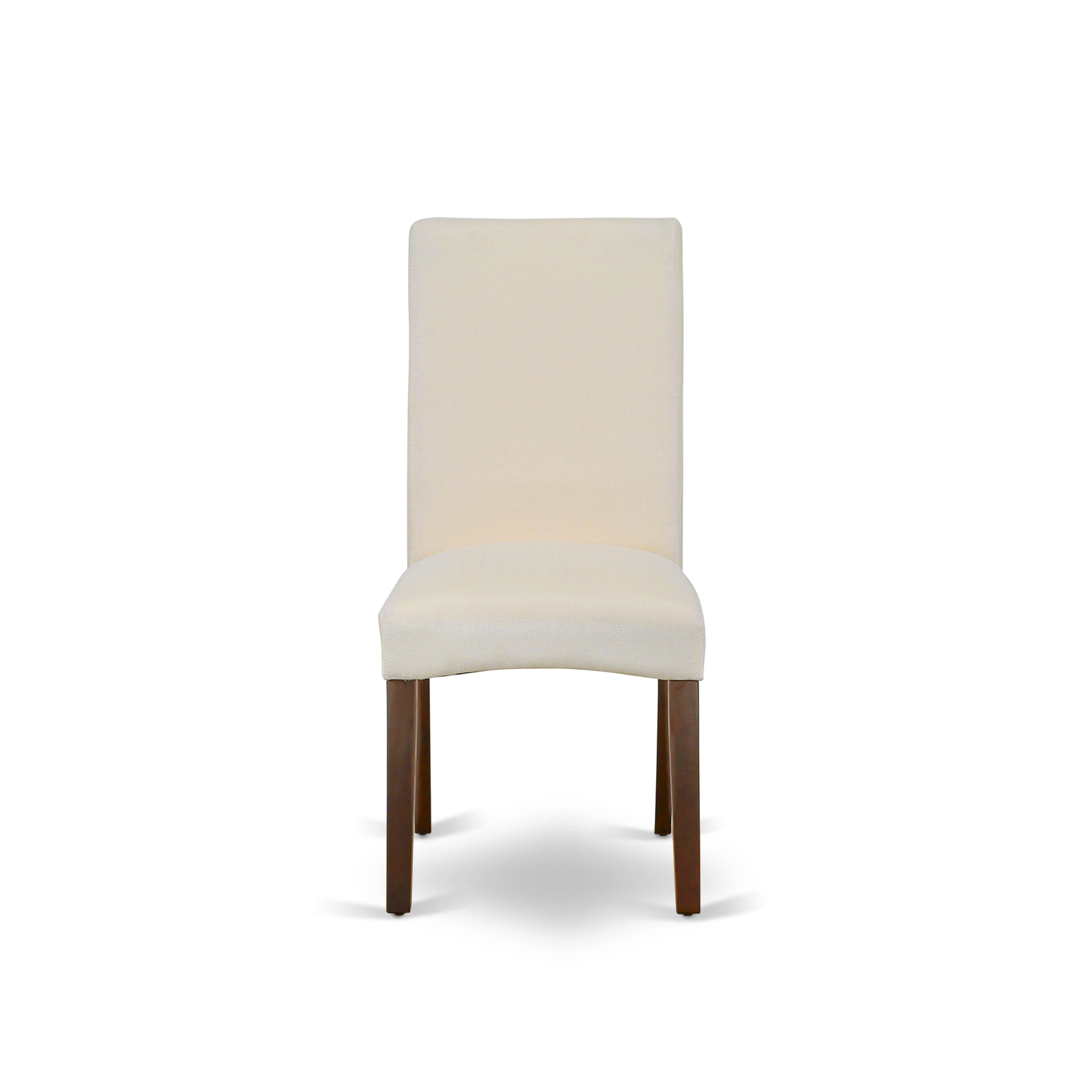 DLDR3-MAH-01 3Pc Round 42 Inch Dining Table With Two 9-Inch Drop Leaves And Two Parson Chair With Mahogany Finish Leg And Linen Fabric- Cream Color