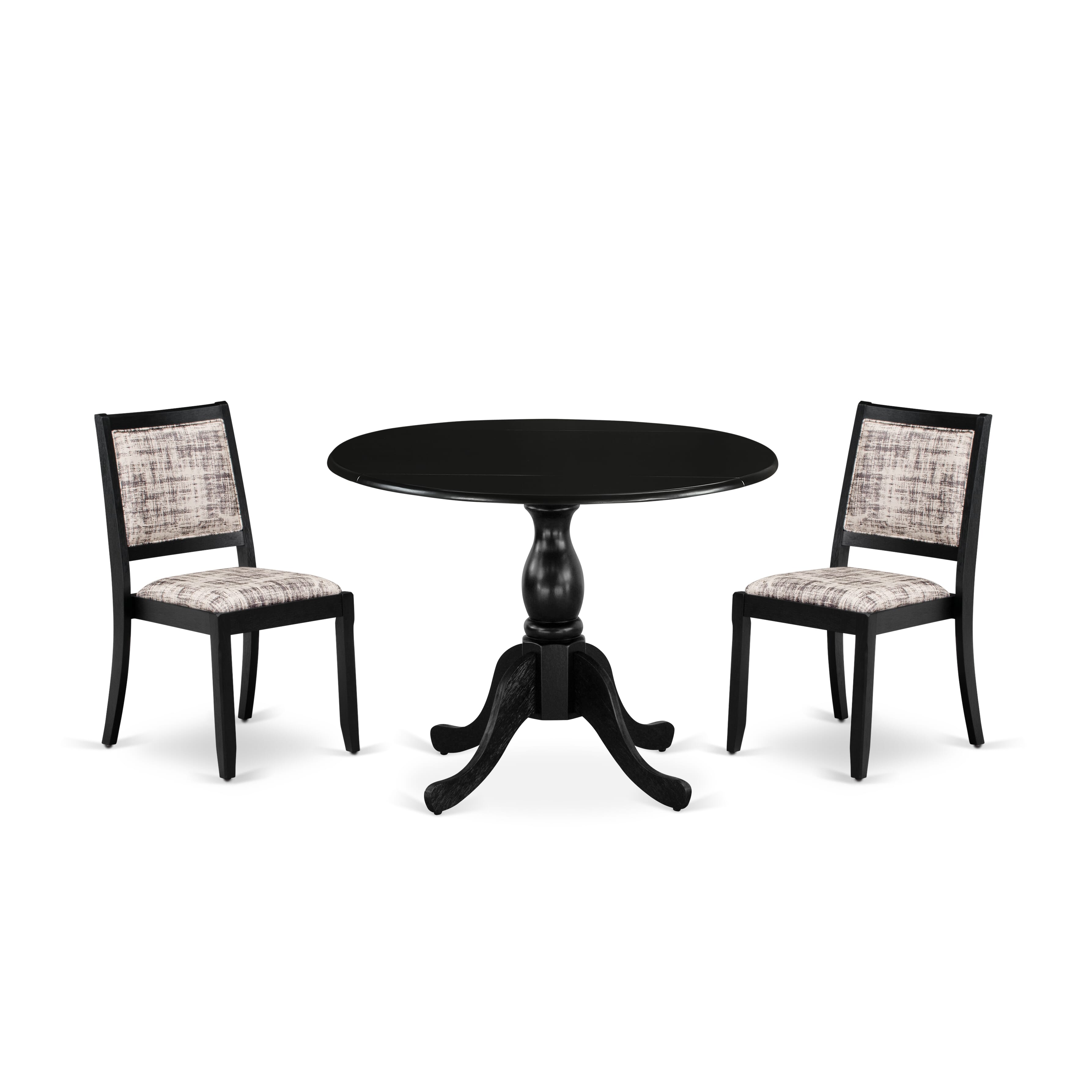 East West Furniture DSX23-BLK-30 -3 Piece Dining Set Includes a Round Table & 2 Stackable Faux Leather Fabric Chairs, Black