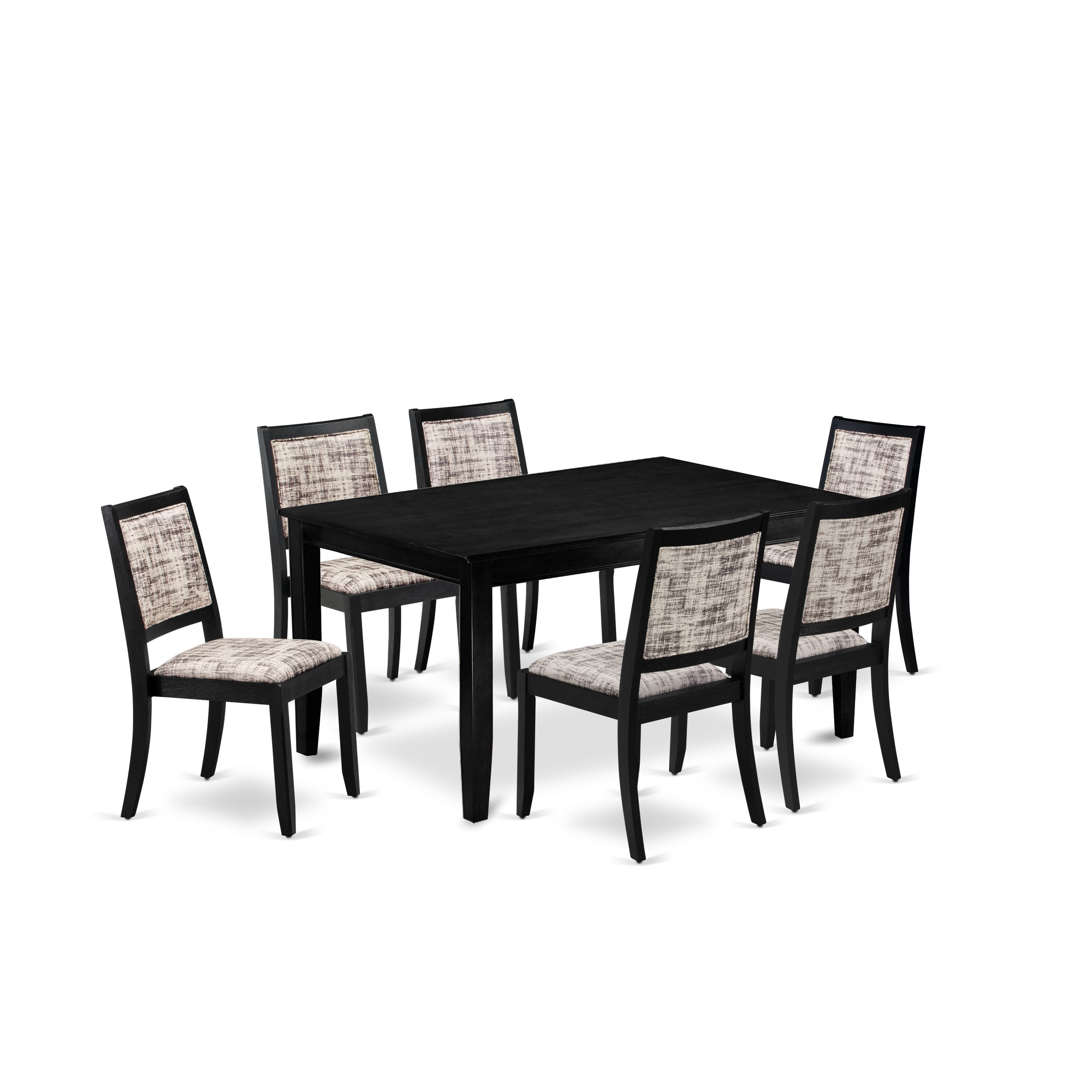 East West Furniture DUX27-BLK-30 -7 Piece Dining Set Includes a Rectangular Table and 6 Stackable Faux Leather Fabric Chairs, Black