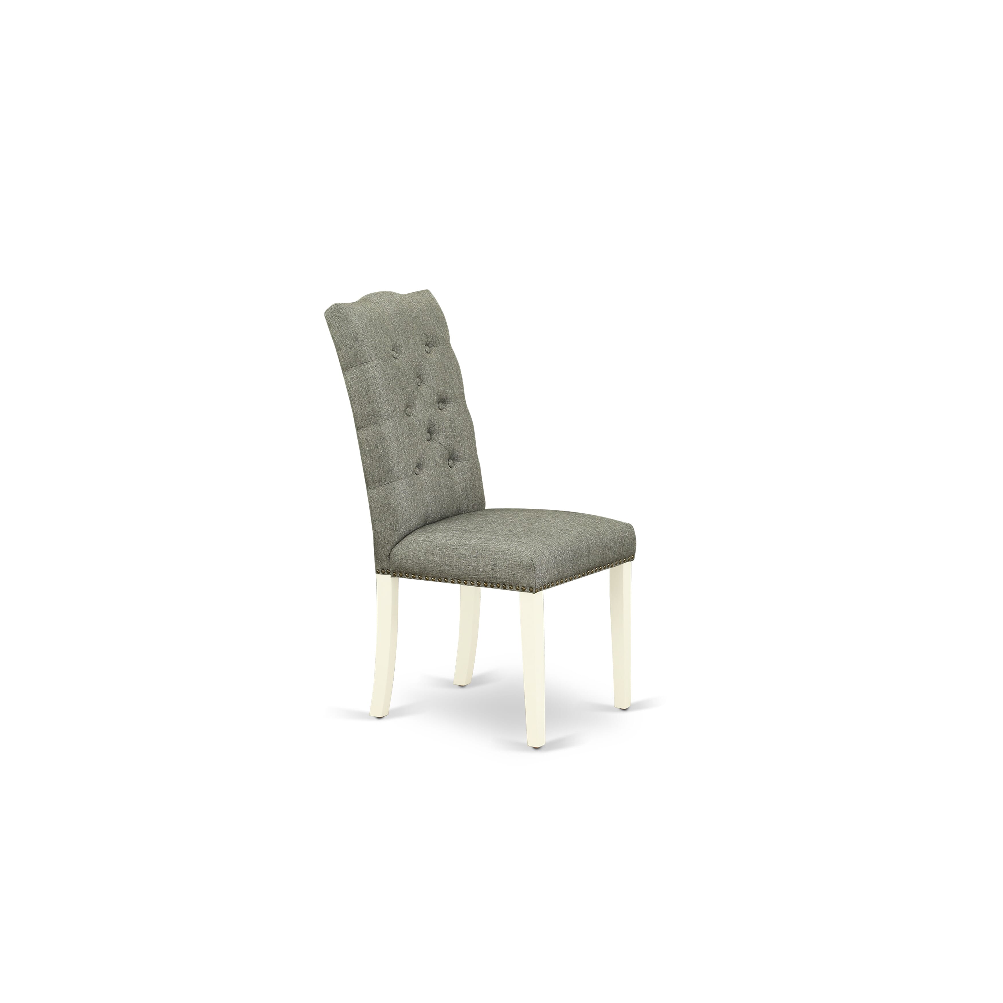 East West Furniture X027EL207-9 9-Pc kitchen table set a beautiful linen white Dinette Table top and 8 Gorgeous Kitchen chairs with Nail Heads and Button Tufted, linen white Finish