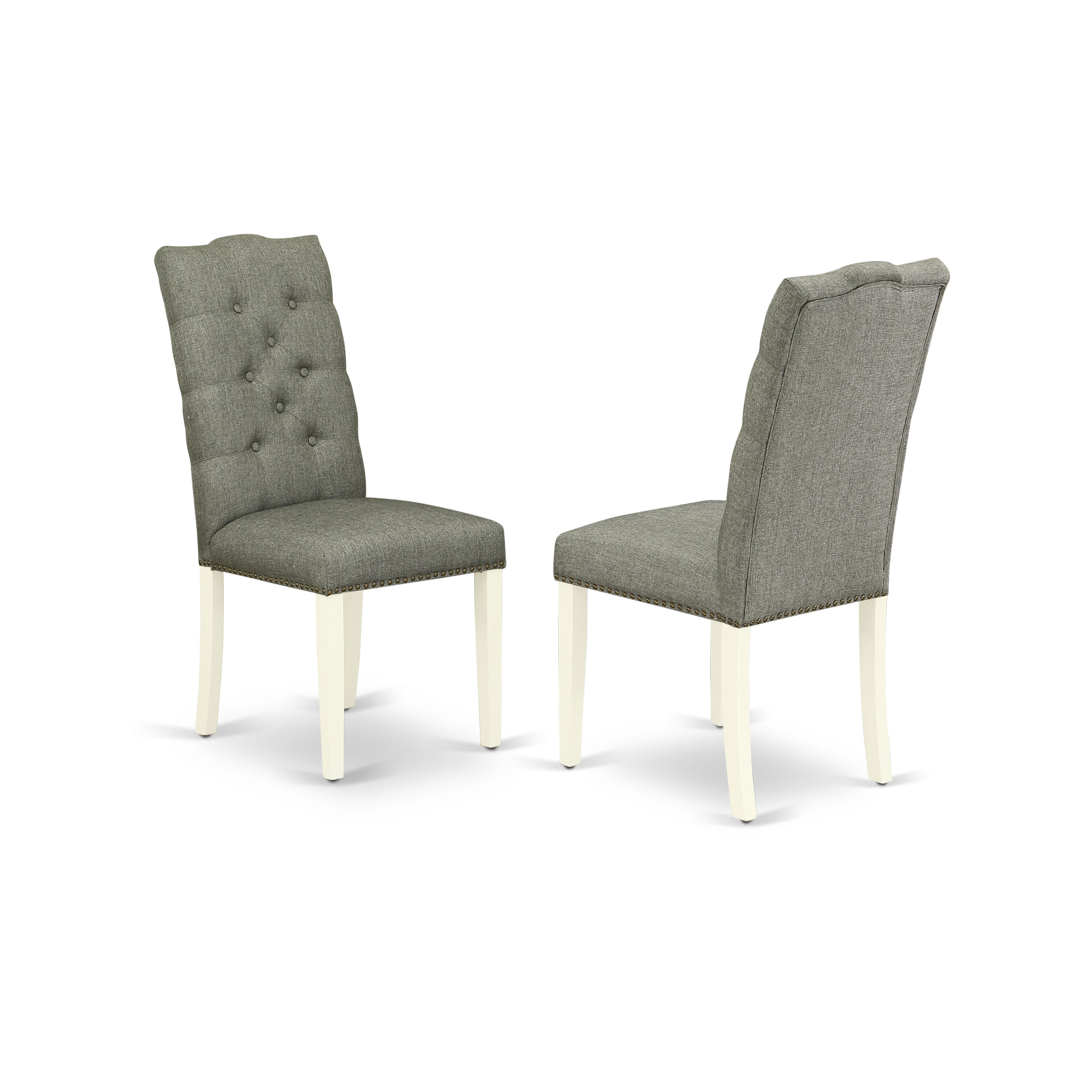 Juego de mesa de comedor de 7 piezas East West Furniture V027EL207-7 compuesto por una mesa de cocina rectangular con patas en V y 6 sillas de comedor Parsons de tela de lino gris.