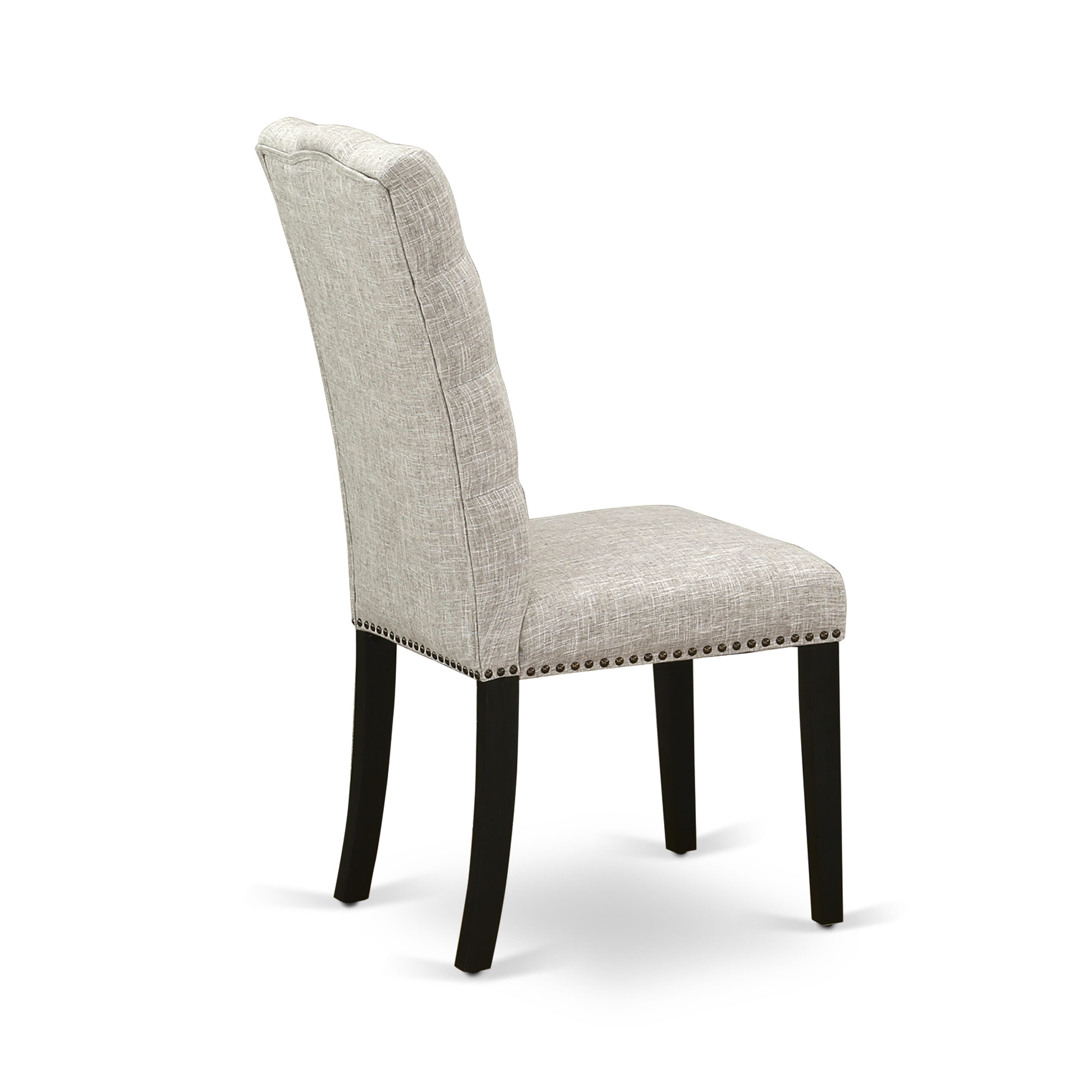 East West Furniture V627EL635-7 7-Pc an Excellent linen white Dining Table top and 6 beautiful Parson Dining chairs with Nail Heads and Button Tufted, Wire Brushed Black Finish