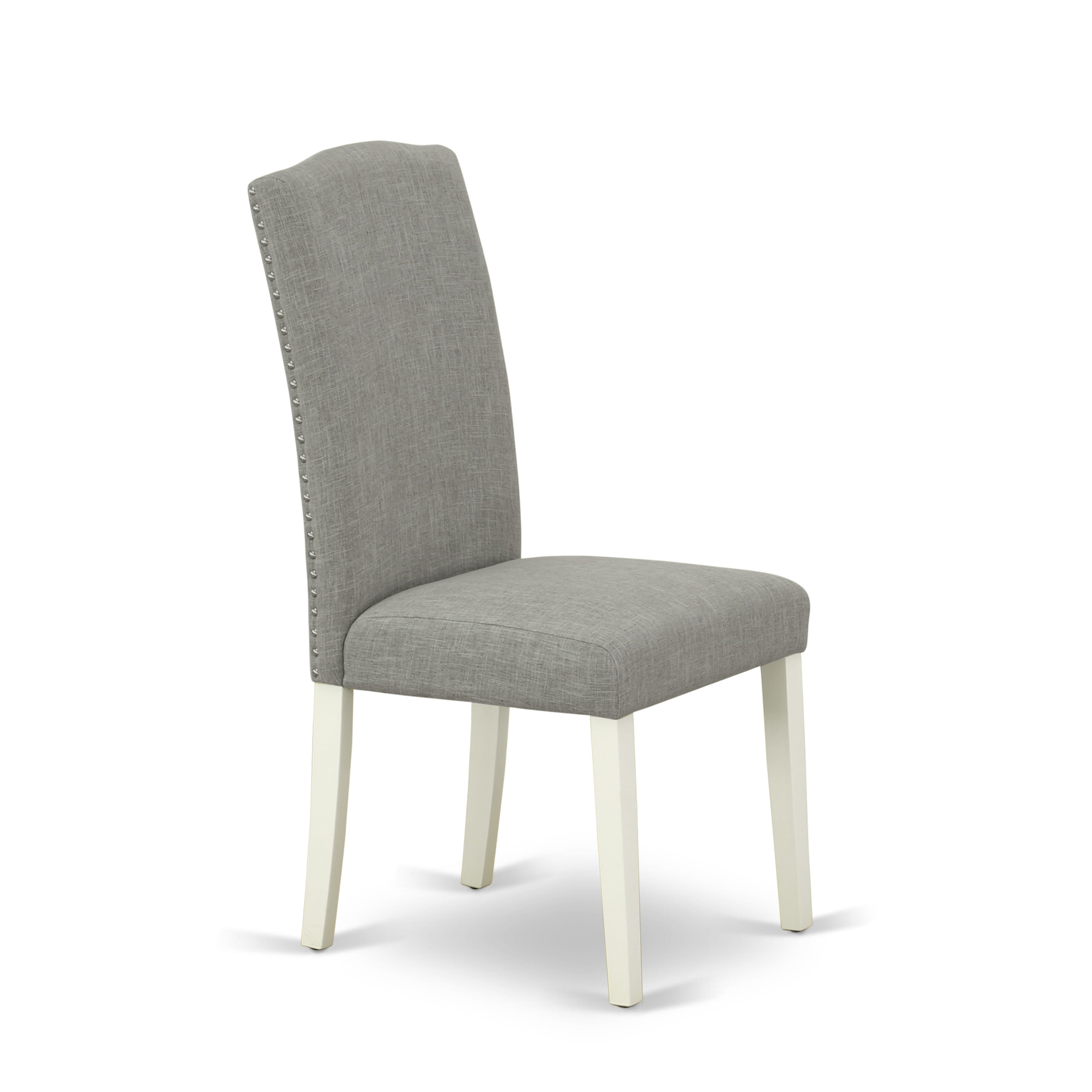 East West Furniture X027EN206-5 5-Pc Dinette SetIncluded 4 dining room chairs Upholstered Nails Head Seat and Stylish Chair Back and Rectangular Dining Table with linen white rectangular Dining Table top (linen white Finish)