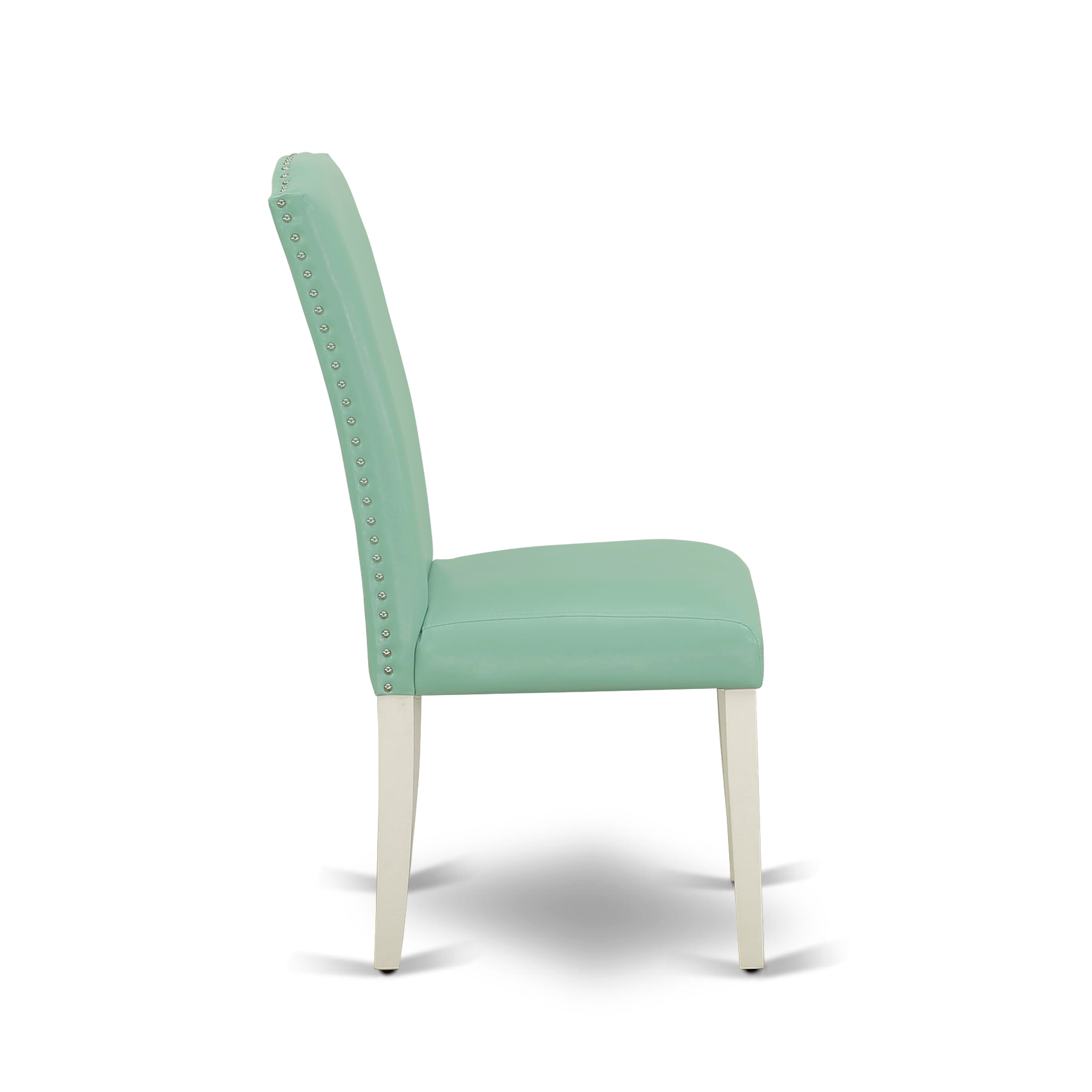 East West Furniture X027EN257-5 5-Pc Dinette SetIncluded 4 dining room chairs Upholstered Nails Head Seat and Stylish Chair Back and Rectangular Kitchen Dining Table with linen white Dining Table top (linen white Finish)