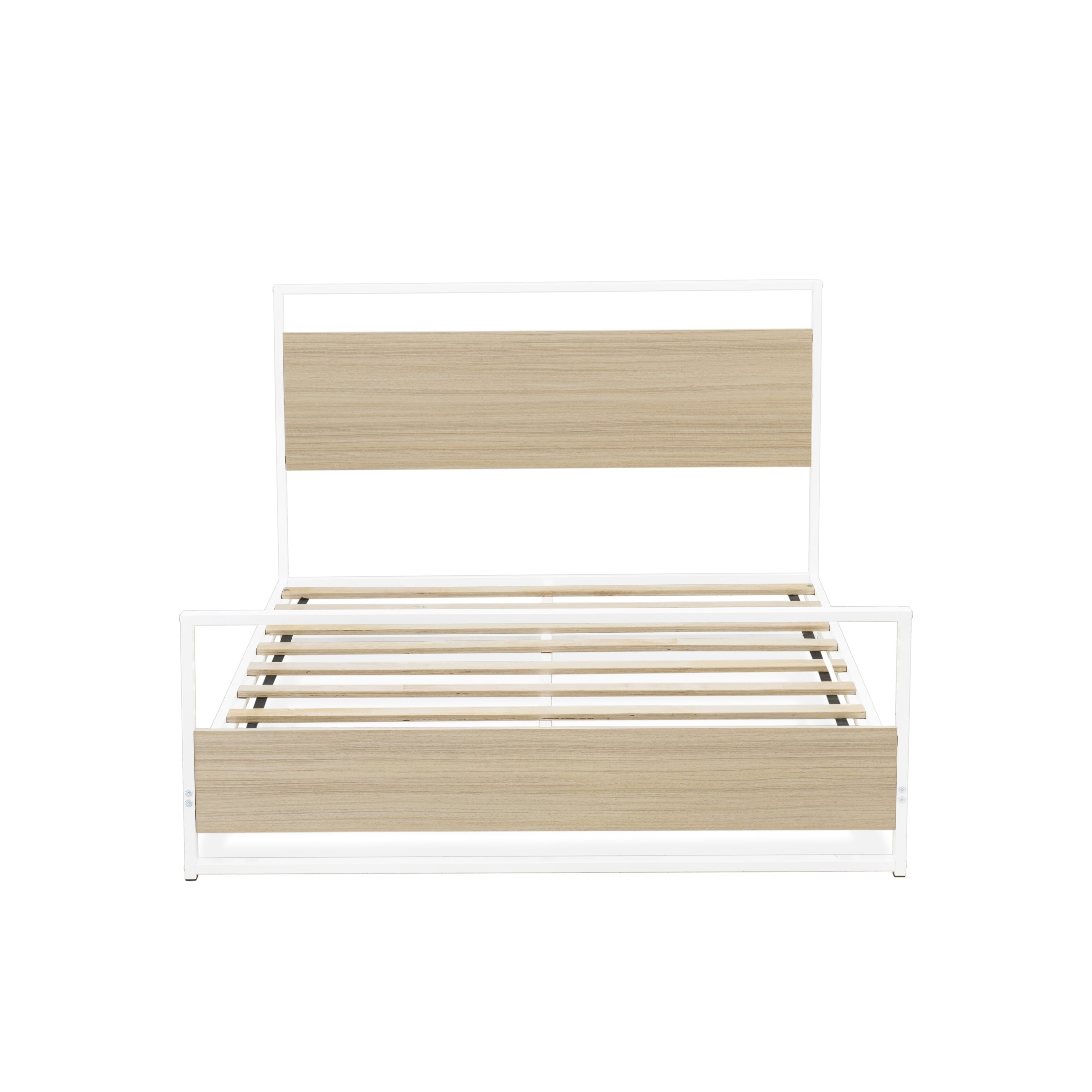 East West Furniture ERFBW02 Erie Platform Bed Frame with 4 Metal Legs - High-class Bed in Powder Coating Linen white Color and Linen white Wood laminate