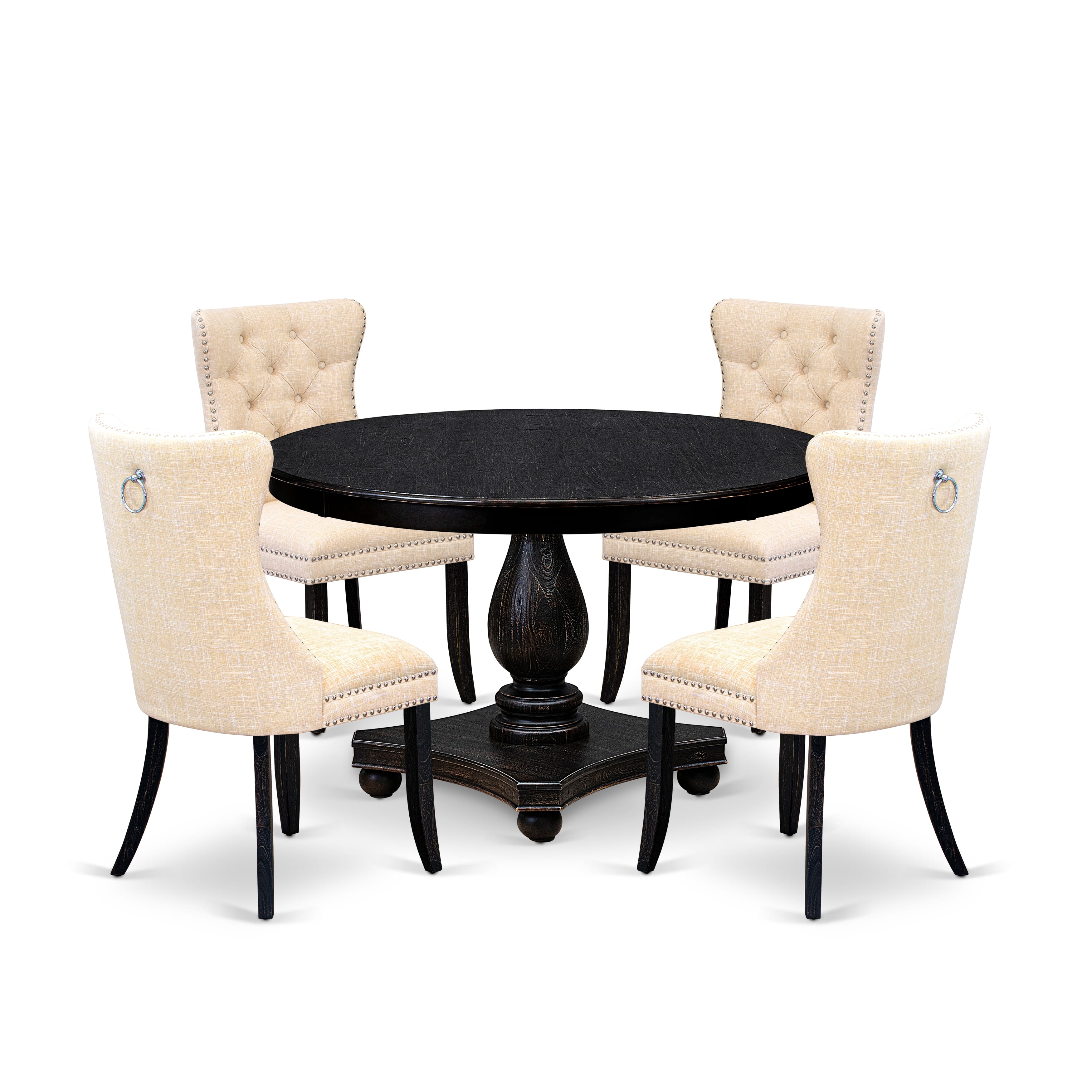Luxe by East West Furniture F2DA5-411-32 5-piece Kitchen Set contains a kitchen table and 4 Light Beige Linen Fabric dinner chair with Button Tufted Back - Sand Blasted Black