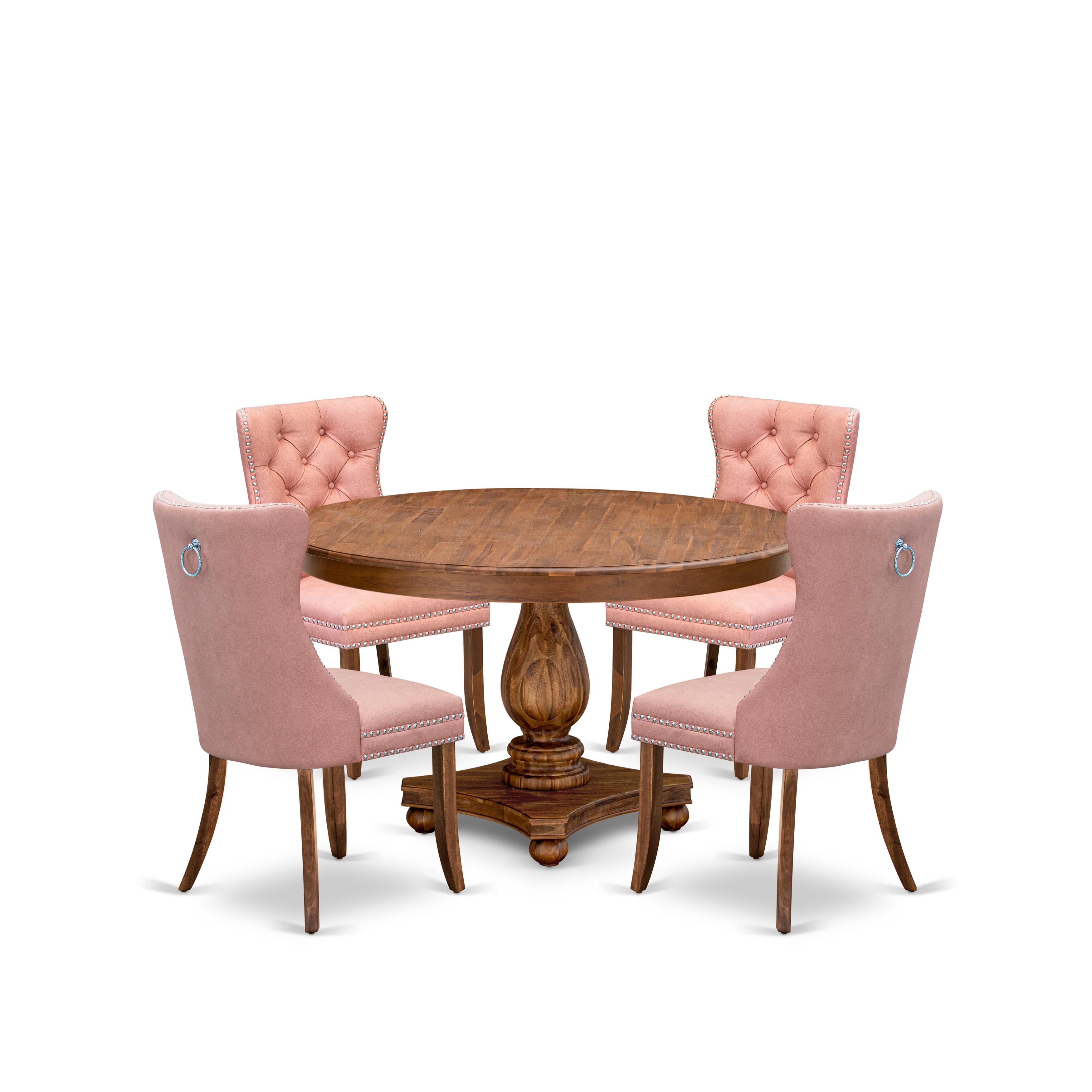 Luxe by East West Furniture F2DA5-50N-23 5-Pc Mid Century Dining Set Consist a Kitchen Table and 4 Beige Red Faux Leather Parson Chairs with Button-Tufted Back, Antique Walnut
