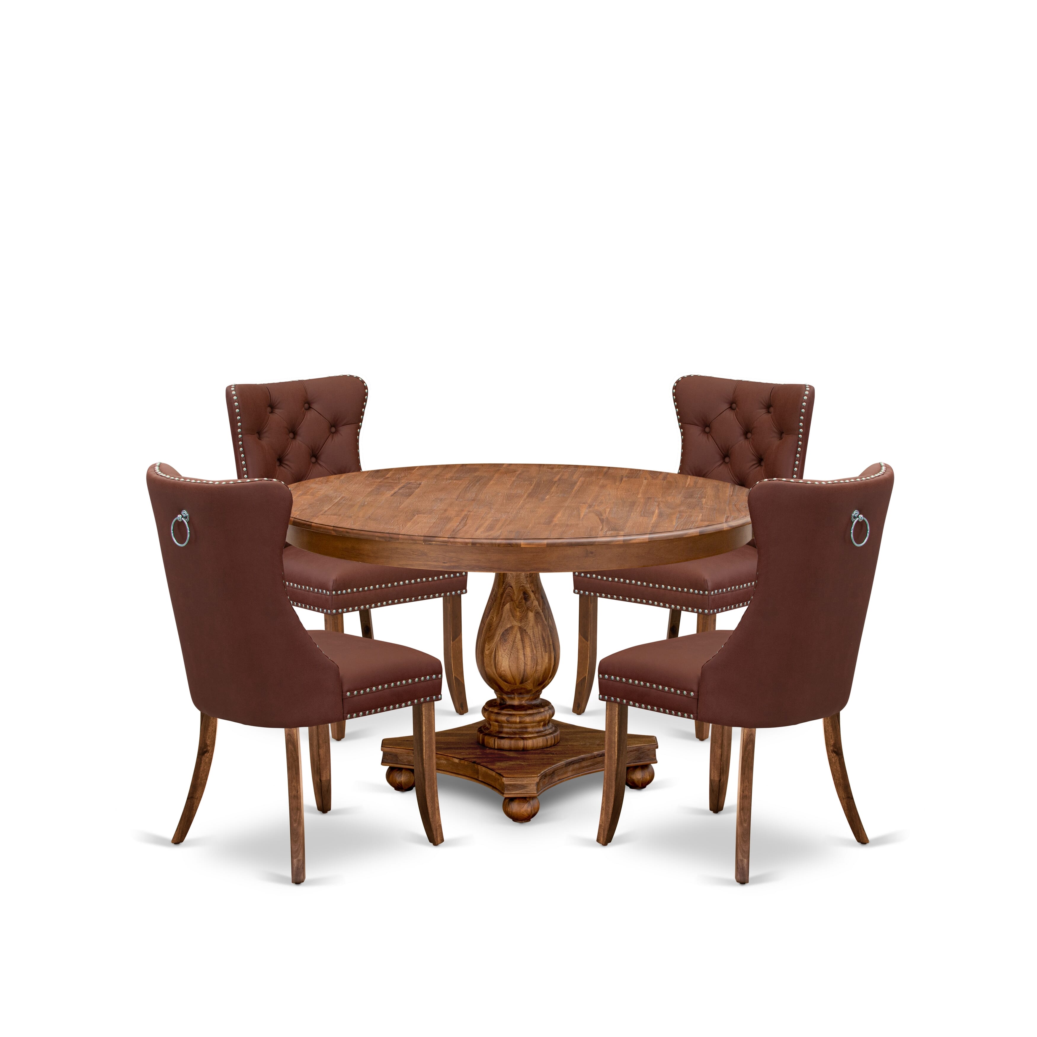 Luxe by East West Furniture F2DA5-50N-26 5-Pc Kitchen Table Set Consist a Modern Kitchen Table and 4 Burgundy Faux Leather Chairs with Button-Tufted Back, Antique Walnut