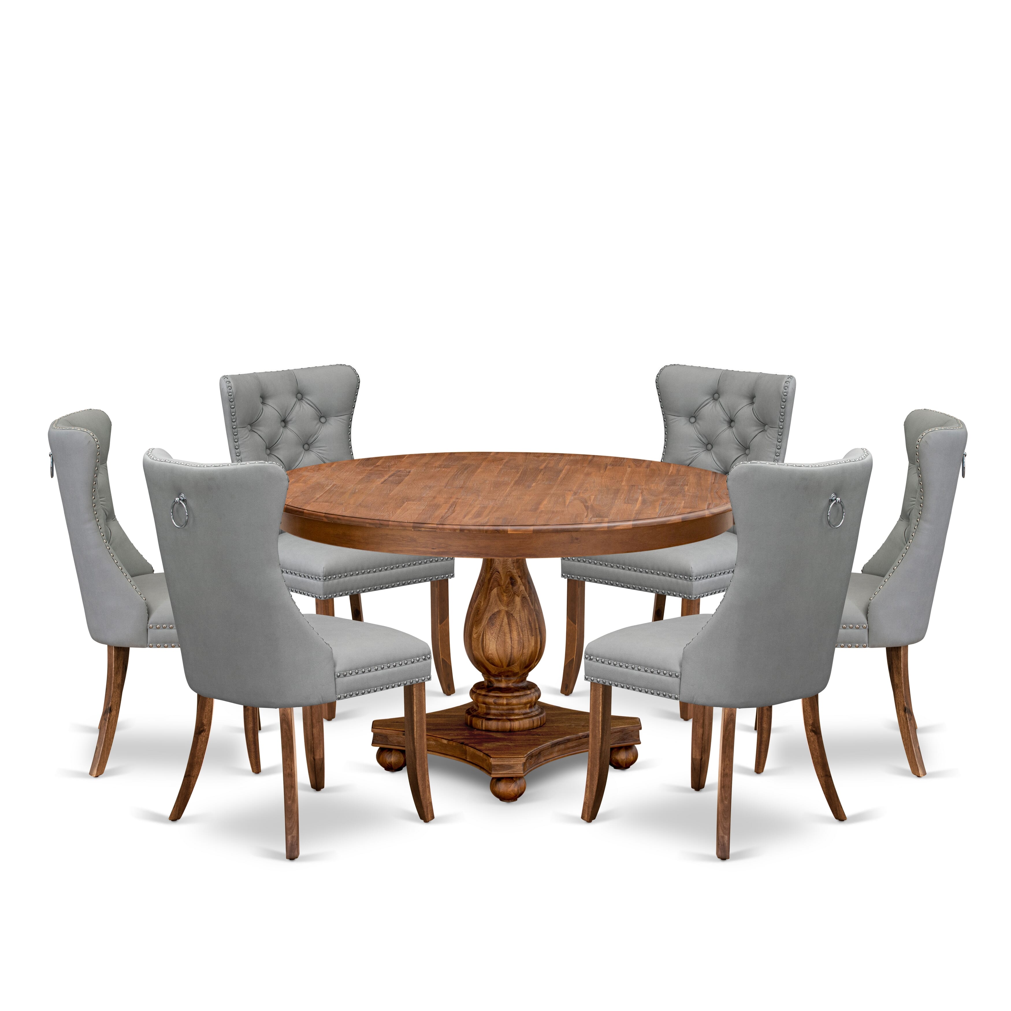 Luxe by East West Furniture F2DA7-50N-27 7-Pc Modern Dining Set Contain a Modern Table and 6 Light Gray Faux Leather Upholstered Chairs with Button-Tufted Back, Antique Walnut