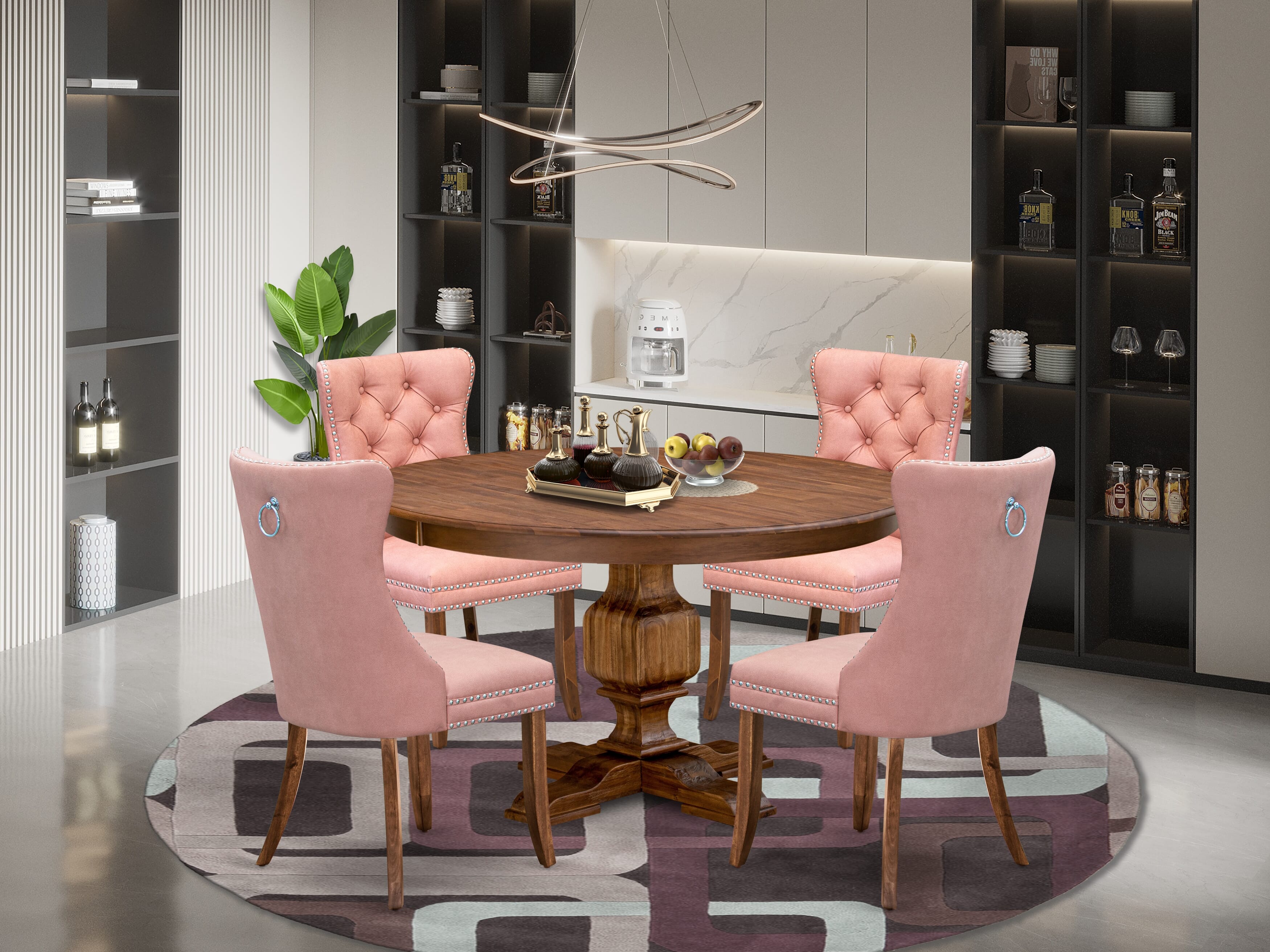 Luxe by East West Furniture F3DA5-50N-23 5-Pc Dining Room Table Set Include a Round Table and 4 Beige Red Faux Leather Parsons Chairs with Button-Tufted Back, Antique Walnut