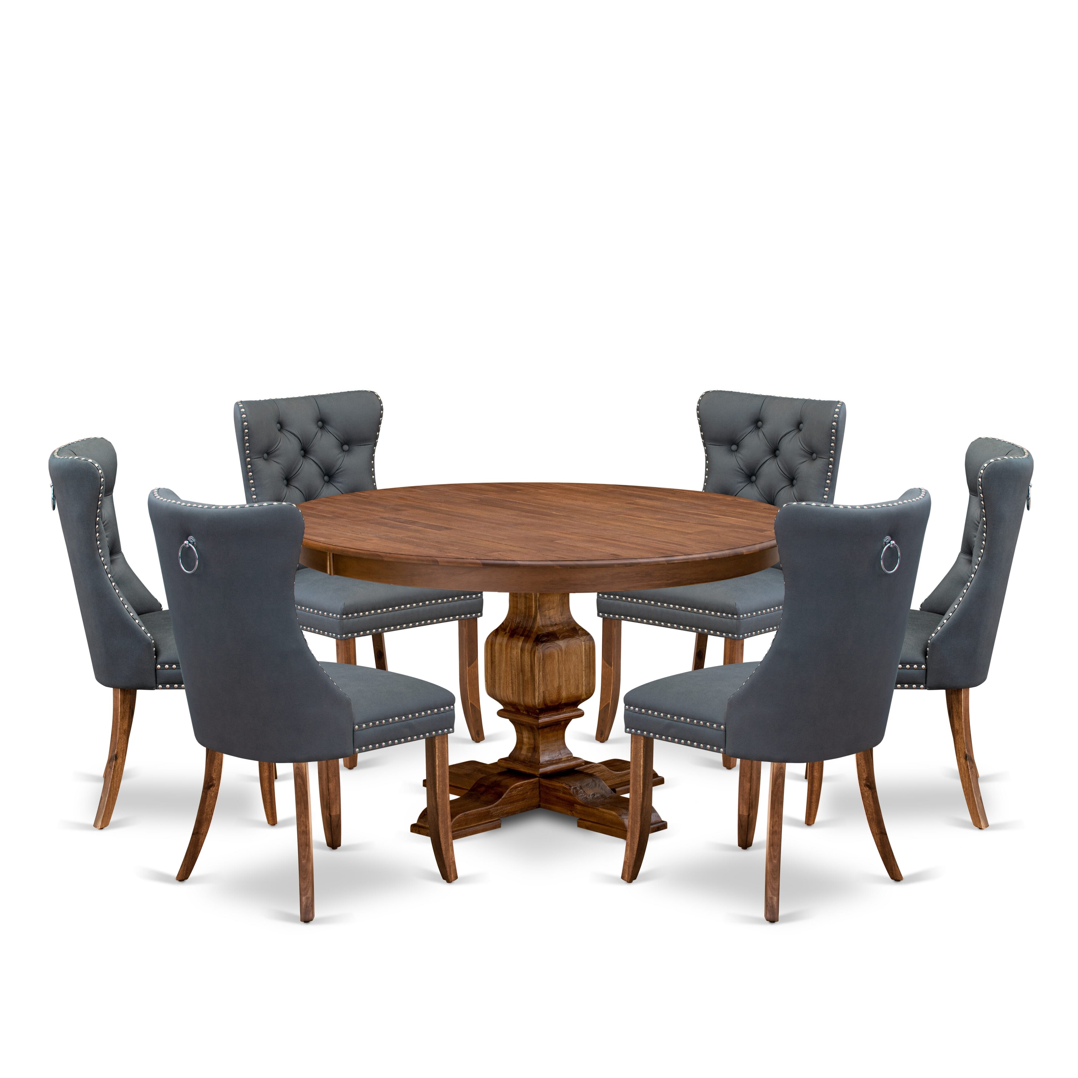 Luxe by East West Furniture F3DA7-50N-13 7-piece Kitchen table set included a Dining Table and 6 Platinum Gray Faux Leather Modern Dining Chairs with Button Tufted Back - Antique Walnut Finish