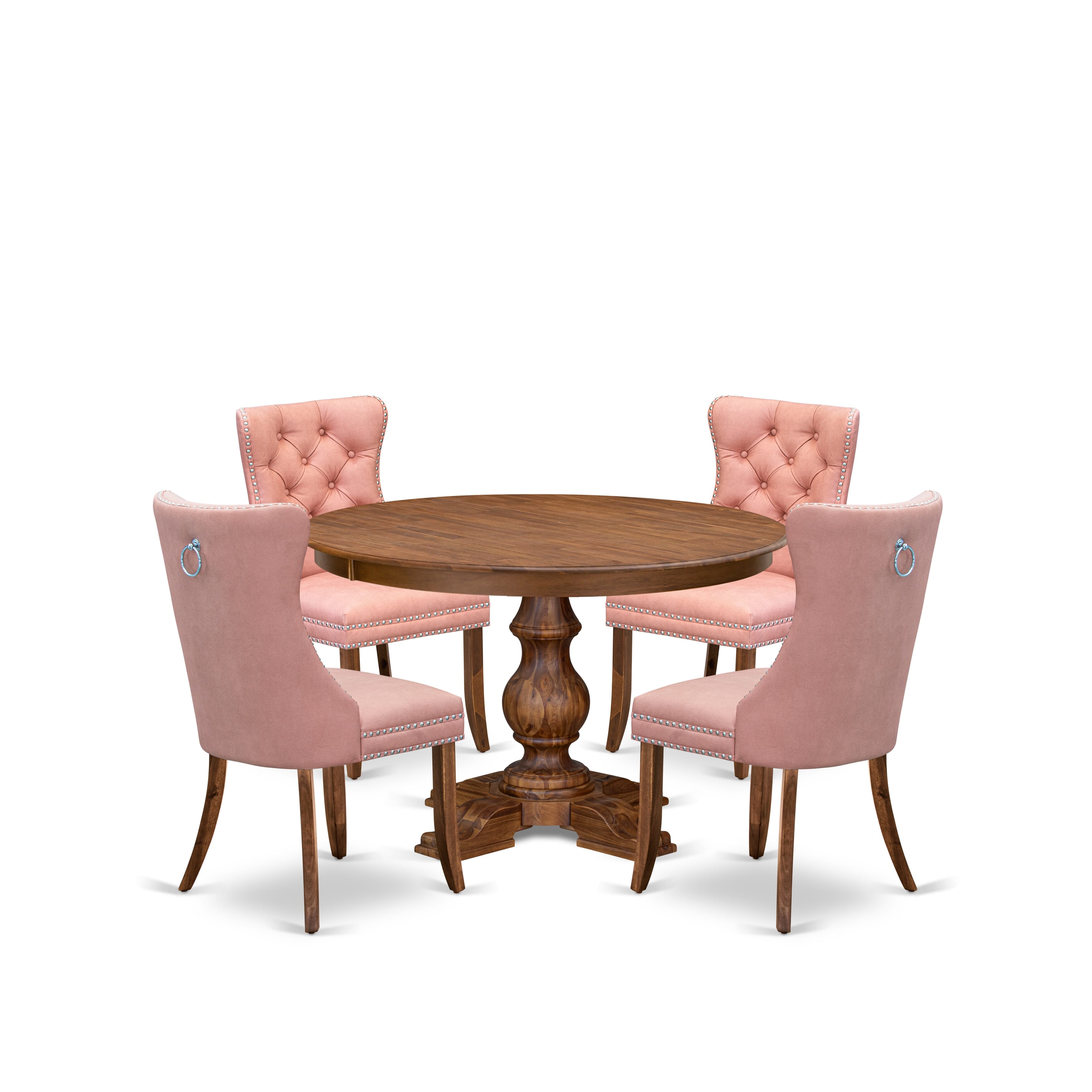 Luxe by East West Furniture F5DA5-40N-23 5-Pc Kitchen Dining Table Set Contain a Wood Table and 4 Beige Red Faux Leather Parsons Chairs with Button-Tufted Back, Antique Walnut