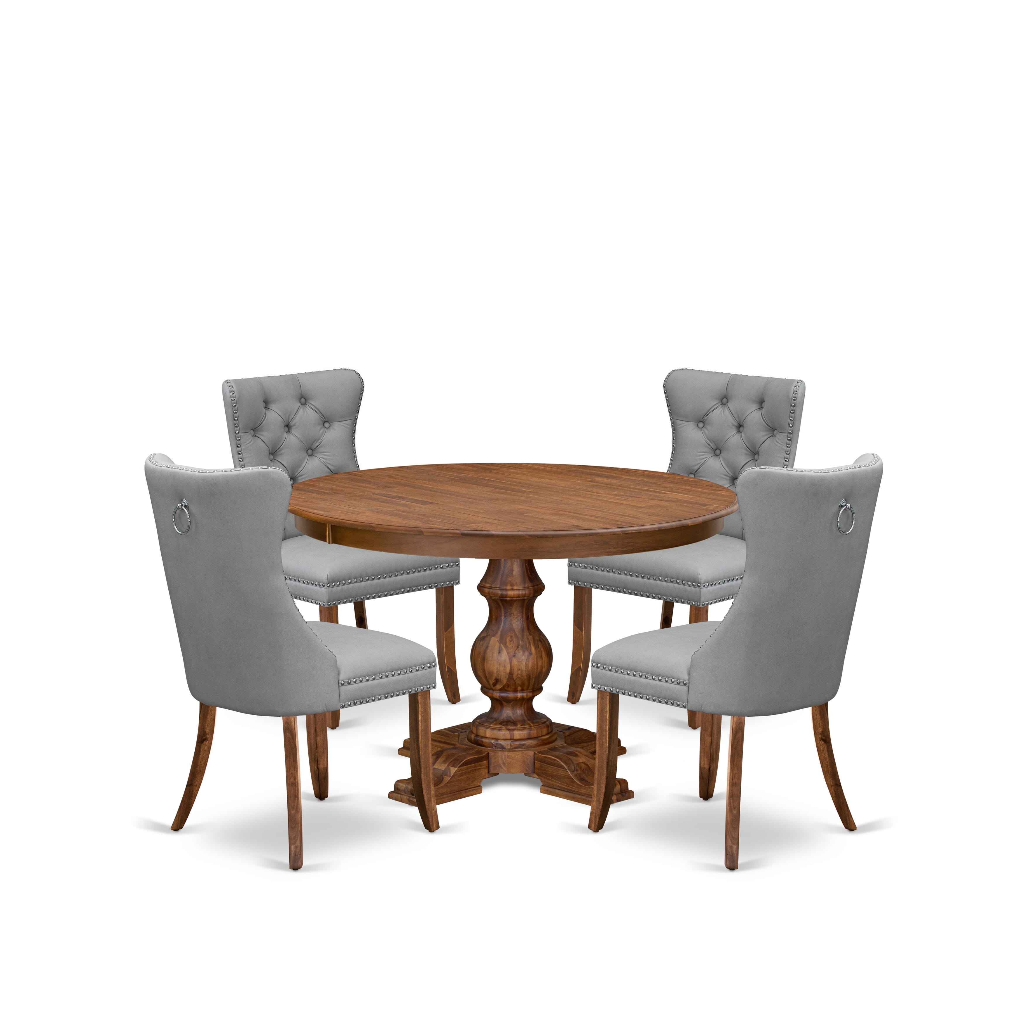 Luxe by East West Furniture F5DA5-40N-27 5-Pc Dining Room Set Contain a Wood Table and 4 Light Gray Faux Leather Parson Chairs with Button-Tufted Back, Antique Walnut