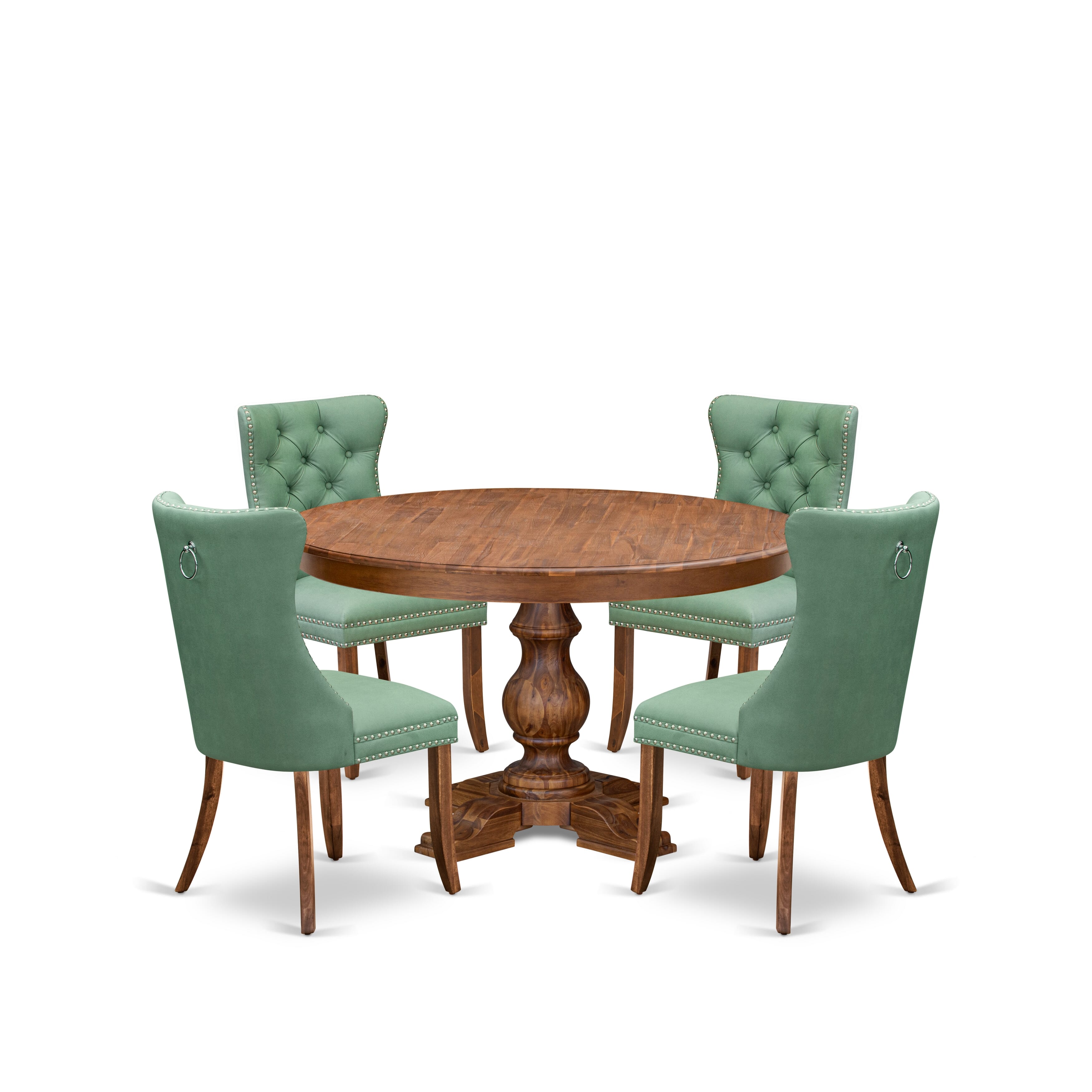 Luxe by East West Furniture F5DA5-50N-22 5-Piece Modern Dining Set Include a Dining Table and 4 Willow Green Faux Leather Chairs with Button-Tufted Back, Antique Walnut