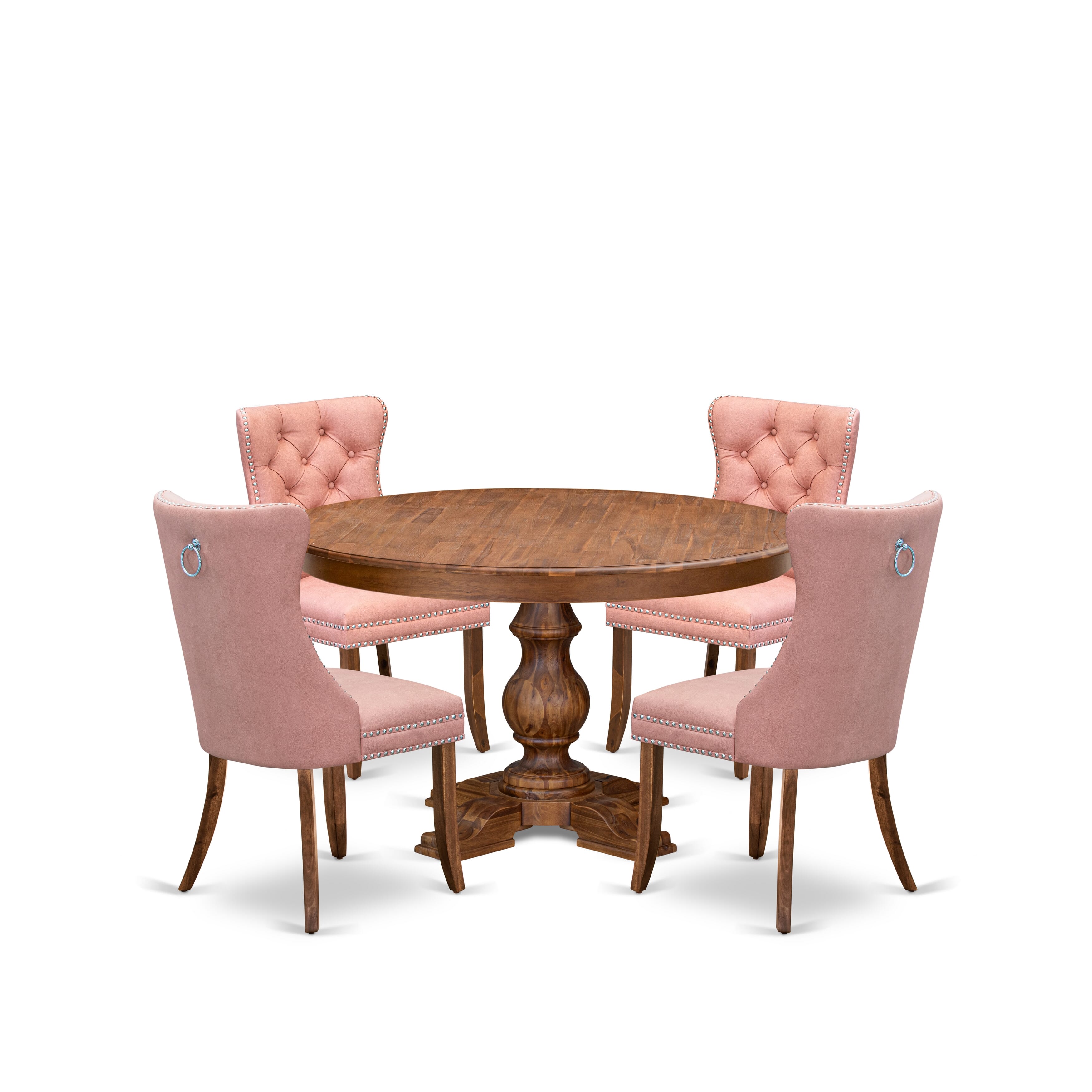 Luxe by East West Furniture F5DA5-50N-23 5-Pc Dining Set Contain a Wooden Kitchen Table and 4 Beige Red Faux Leather Parson Chairs with Button-Tufted Back, Antique Walnut