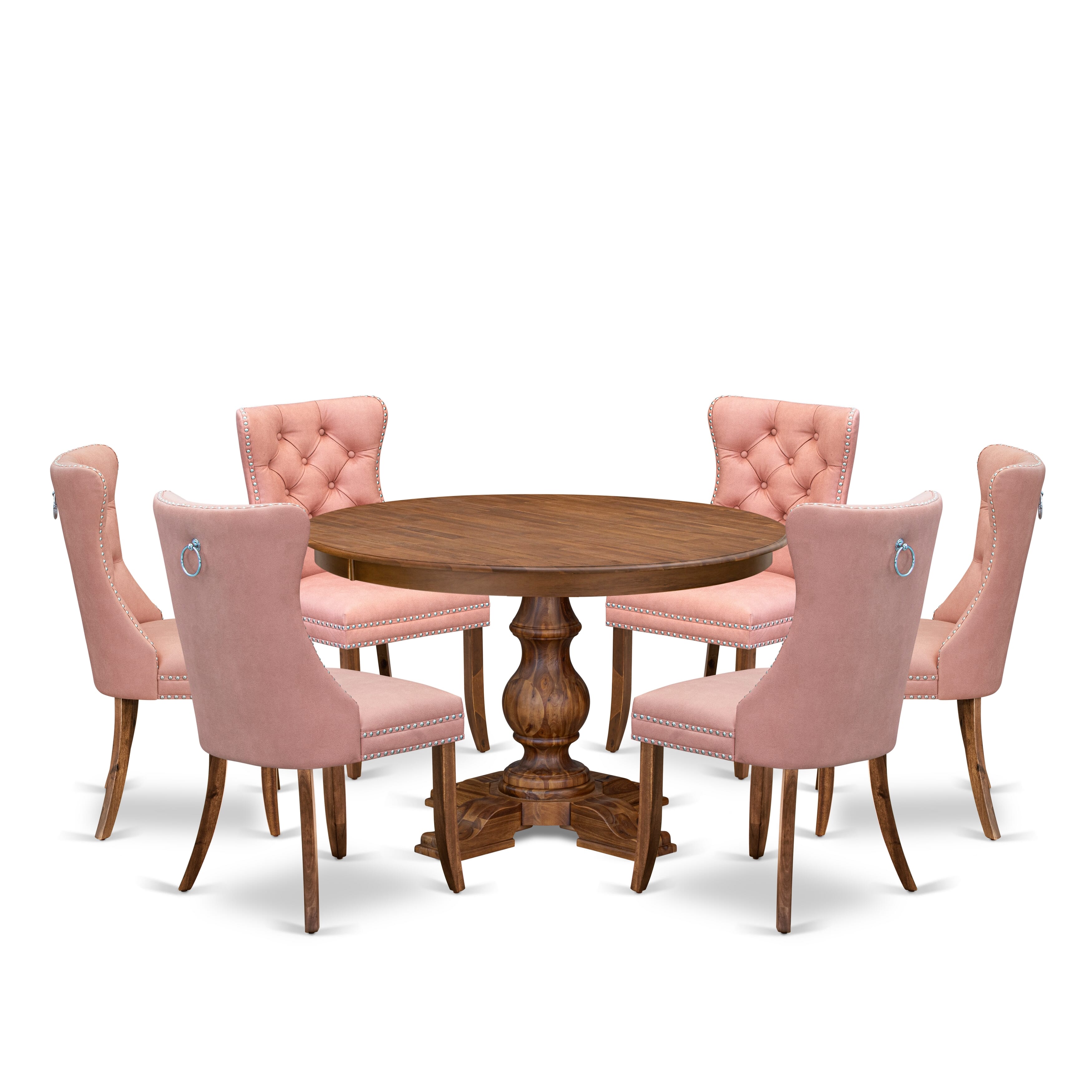 Luxe by East West Furniture F5DA7-40N-23 7-Pc Mid Century Modern Dining Table Set Include a Table and 6 Beige Red Faux Leather Chairs with Button-Tufted Back, Antique Walnut