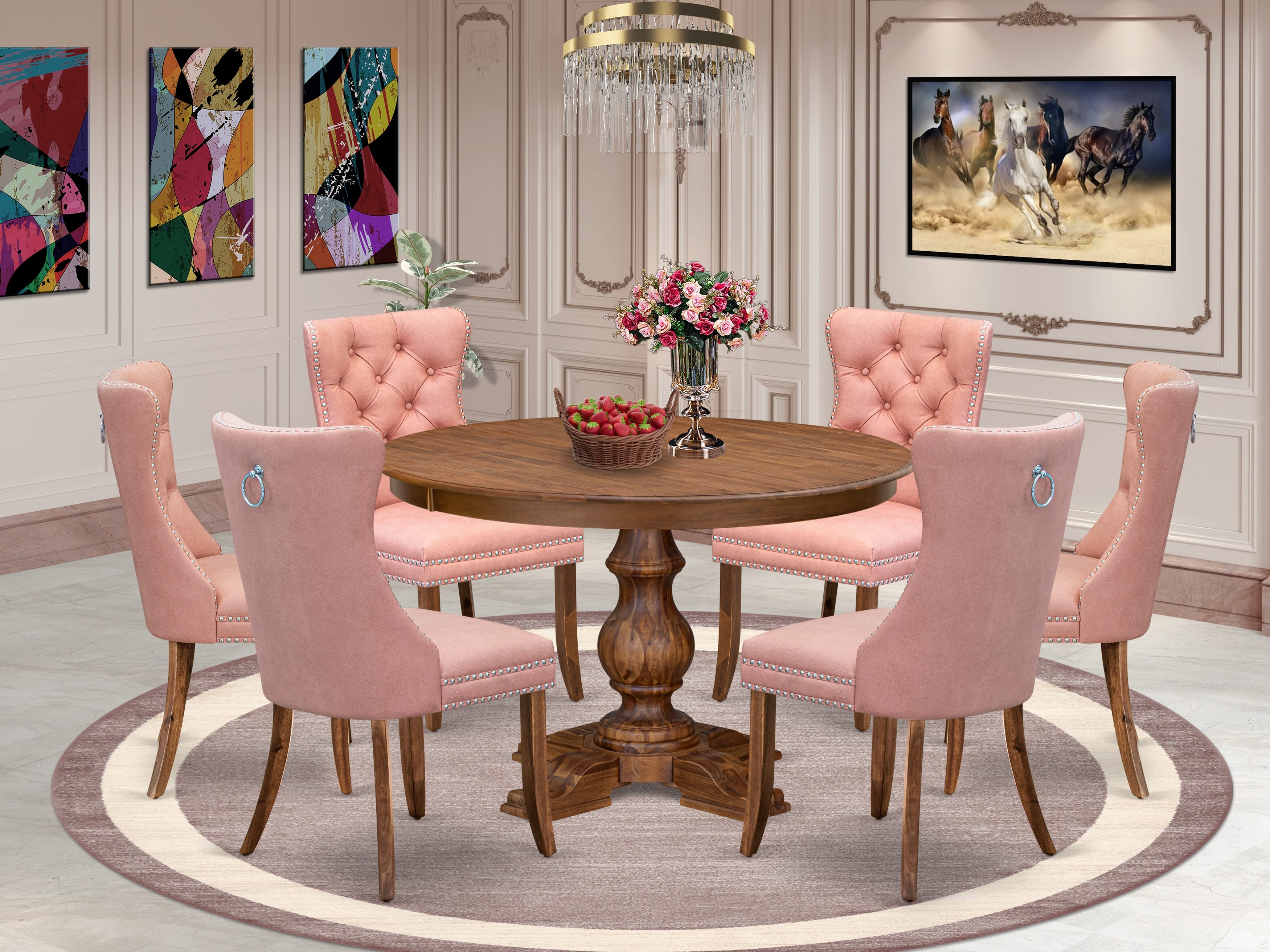 Luxe by East West Furniture F5DA7-40N-23 7-Pc Mid Century Modern Dining Table Set Include a Table and 6 Beige Red Faux Leather Chairs with Button-Tufted Back, Antique Walnut