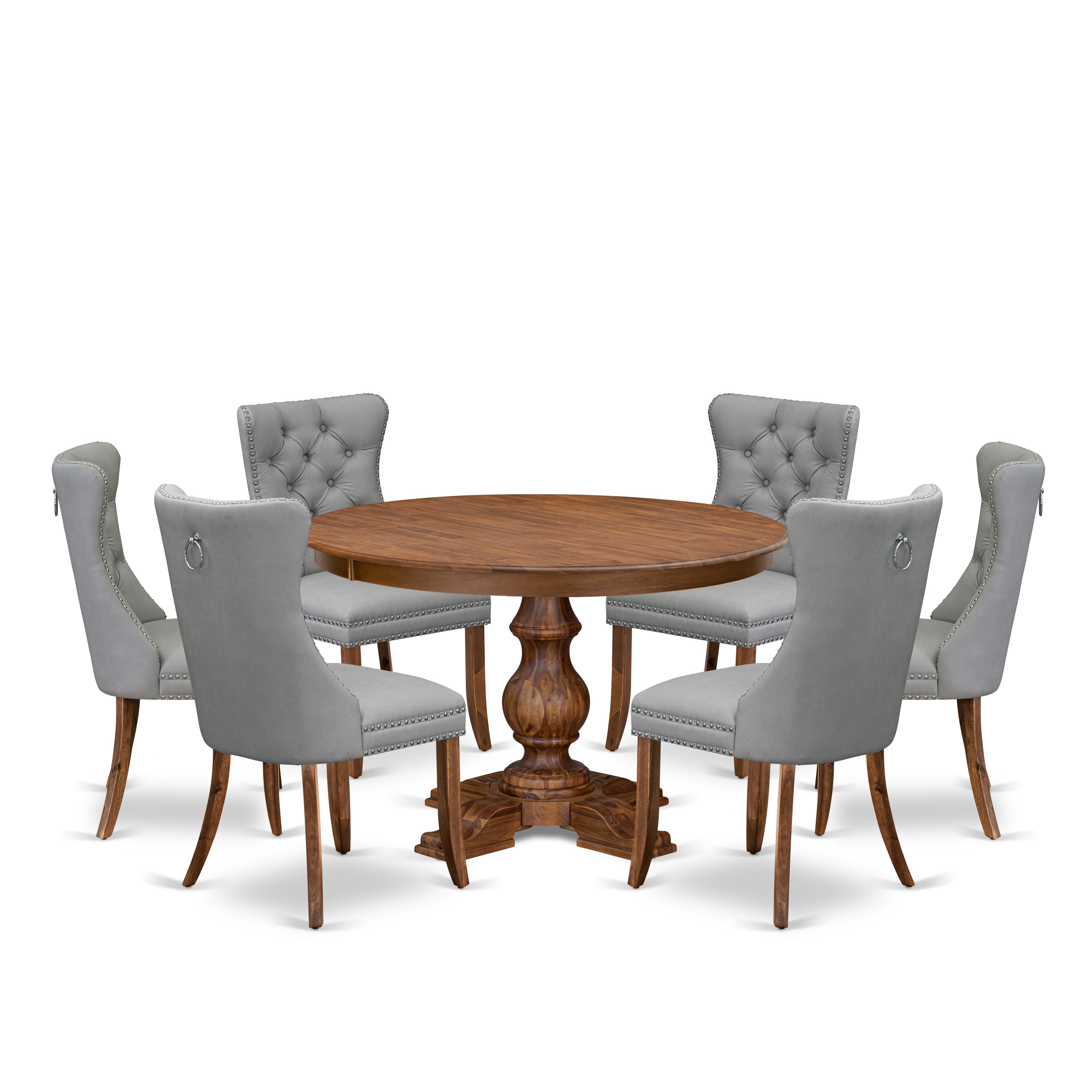Luxe by East West Furniture F5DA7-40N-27 7-Pc Modern Dining Set Include a Modern Table and 6 Light Gray Faux Leather Upholstered Chairs with Button-Tufted Back, Antique Walnut
