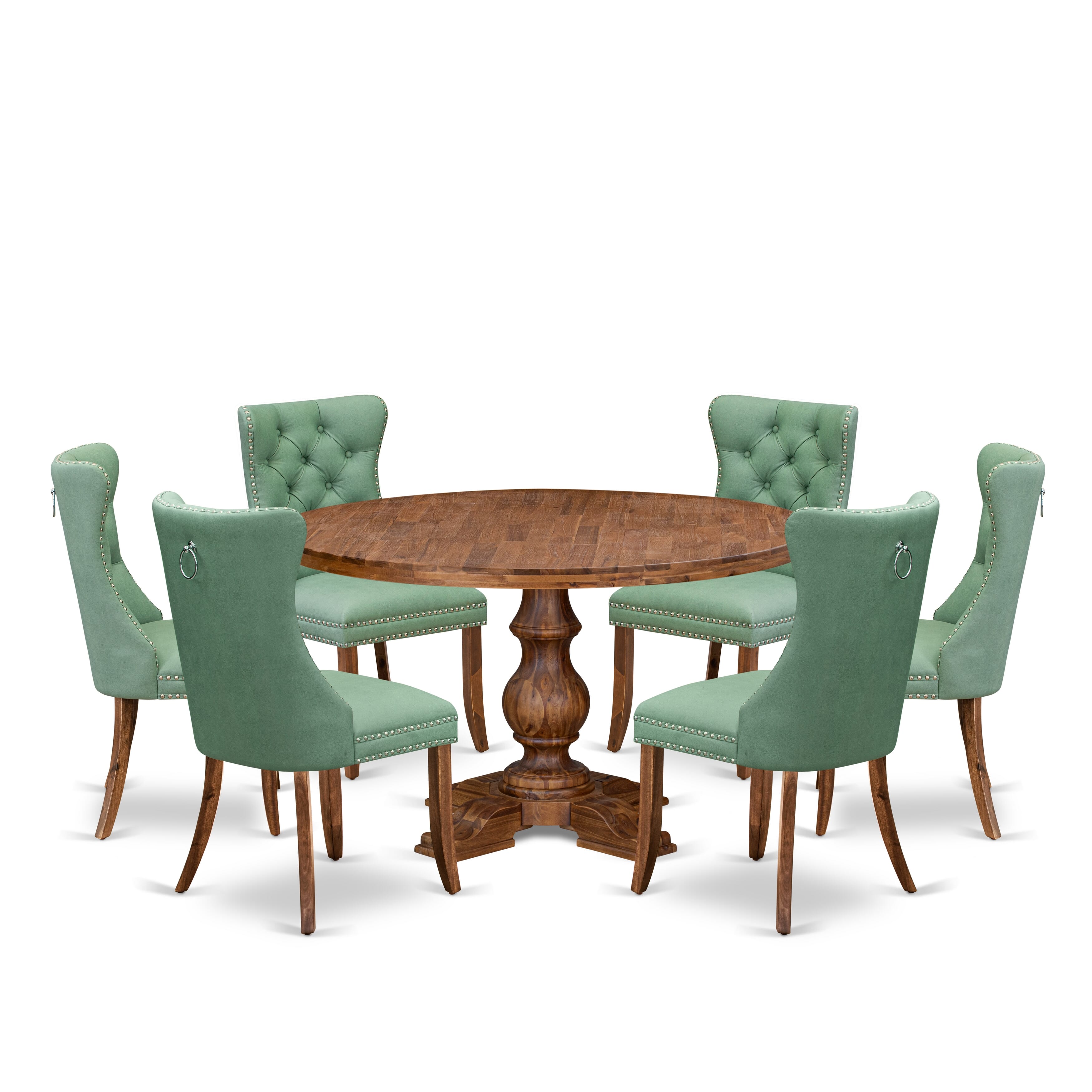 Luxe by East West Furniture F5DA7-50N-22 7-Piece Dining Table Set Include a Dining Table and 6 Willow Green Faux Leather Dining Chairs with Button-Tufted Back, Antique Walnut
