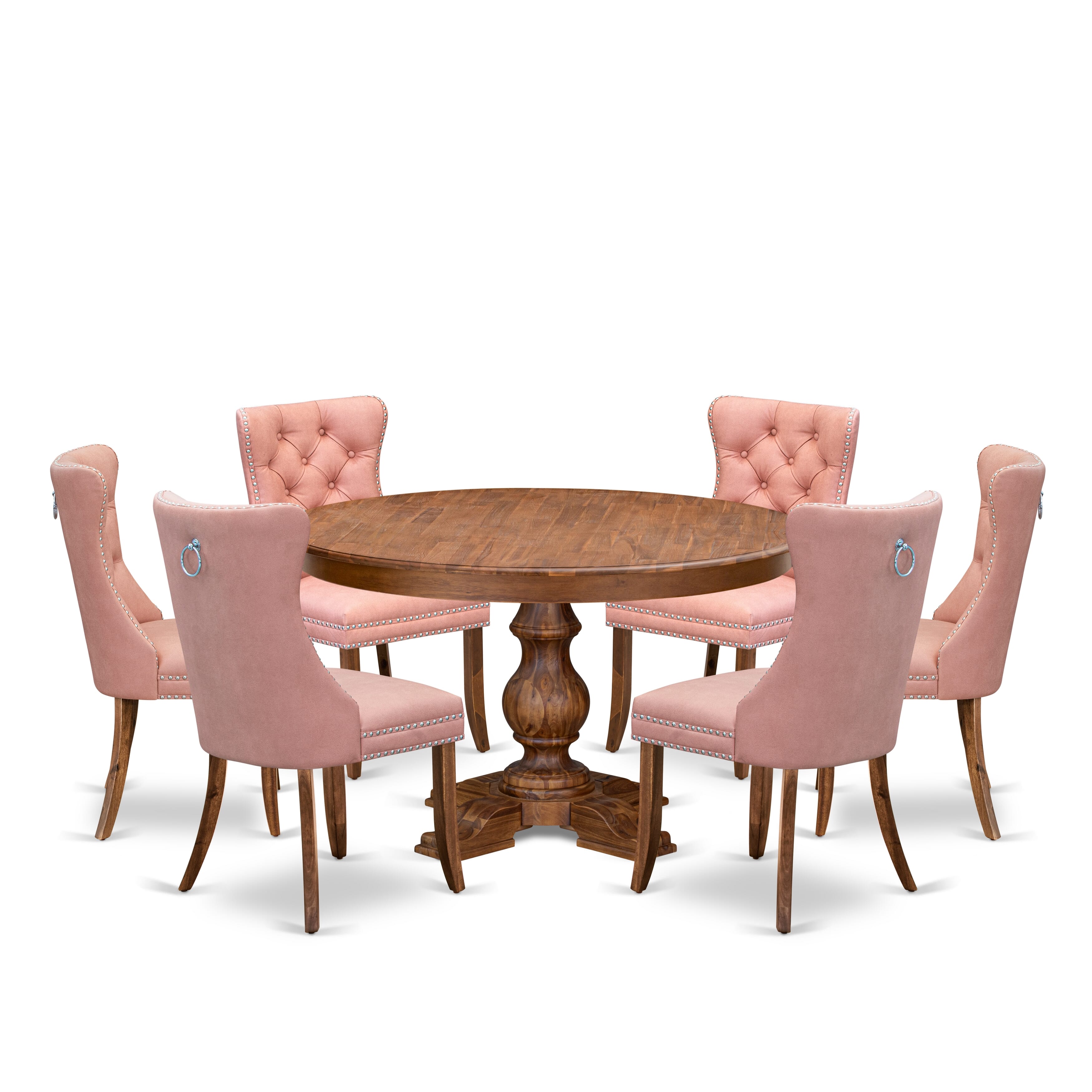 Luxe by East West Furniture F5DA7-50N-23 7-Pc Dining Room Set Include a Table and 6 Beige Red Faux Leather Upholstered Dining Chairs with Button-Tufted Back, Antique Walnut