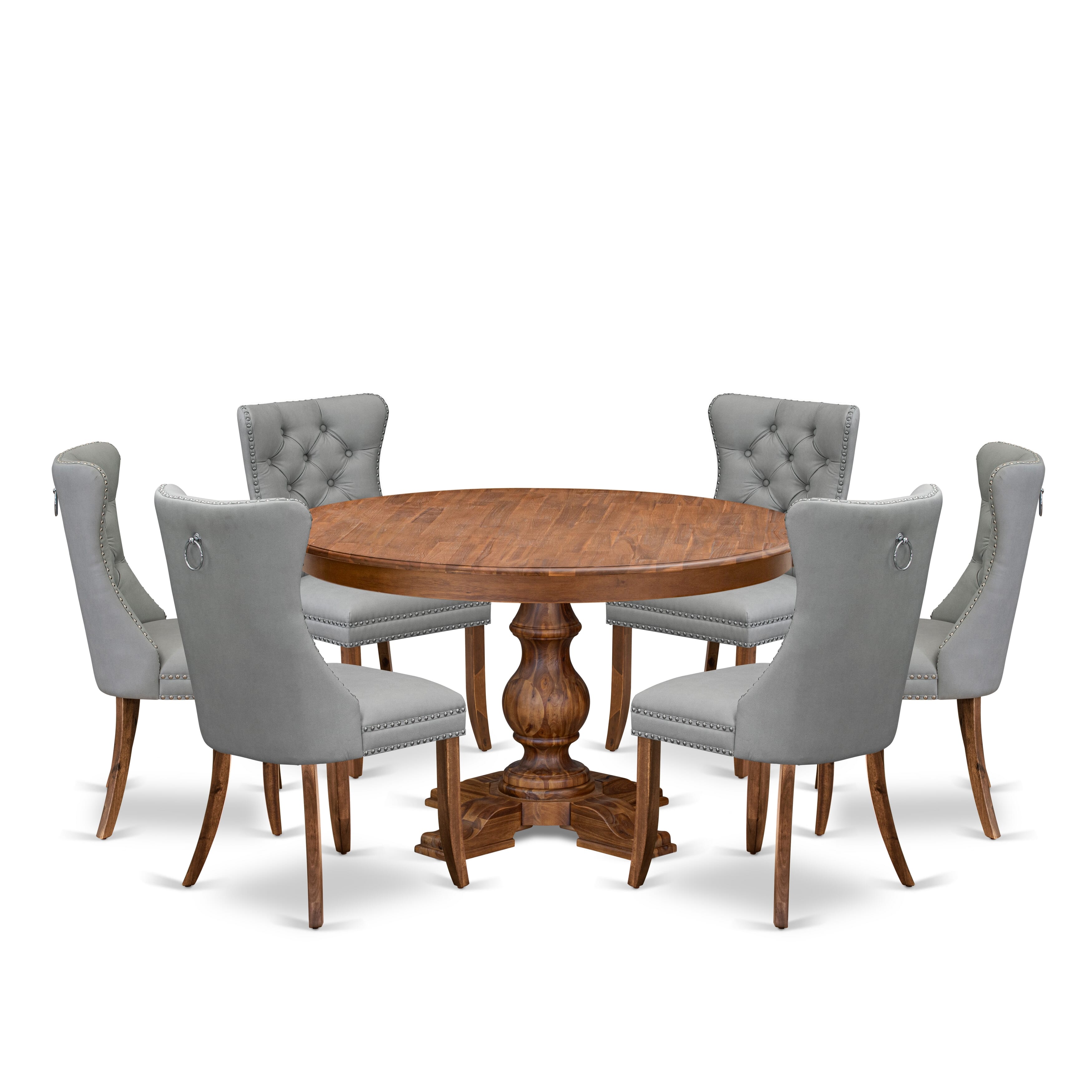 Luxe by East West Furniture F5DA7-50N-27 7-Pc Modern Dining Table Set Include a Dining Table and 6 Light Gray Faux Leather Chairs with Button-Tufted Back, Antique Walnut