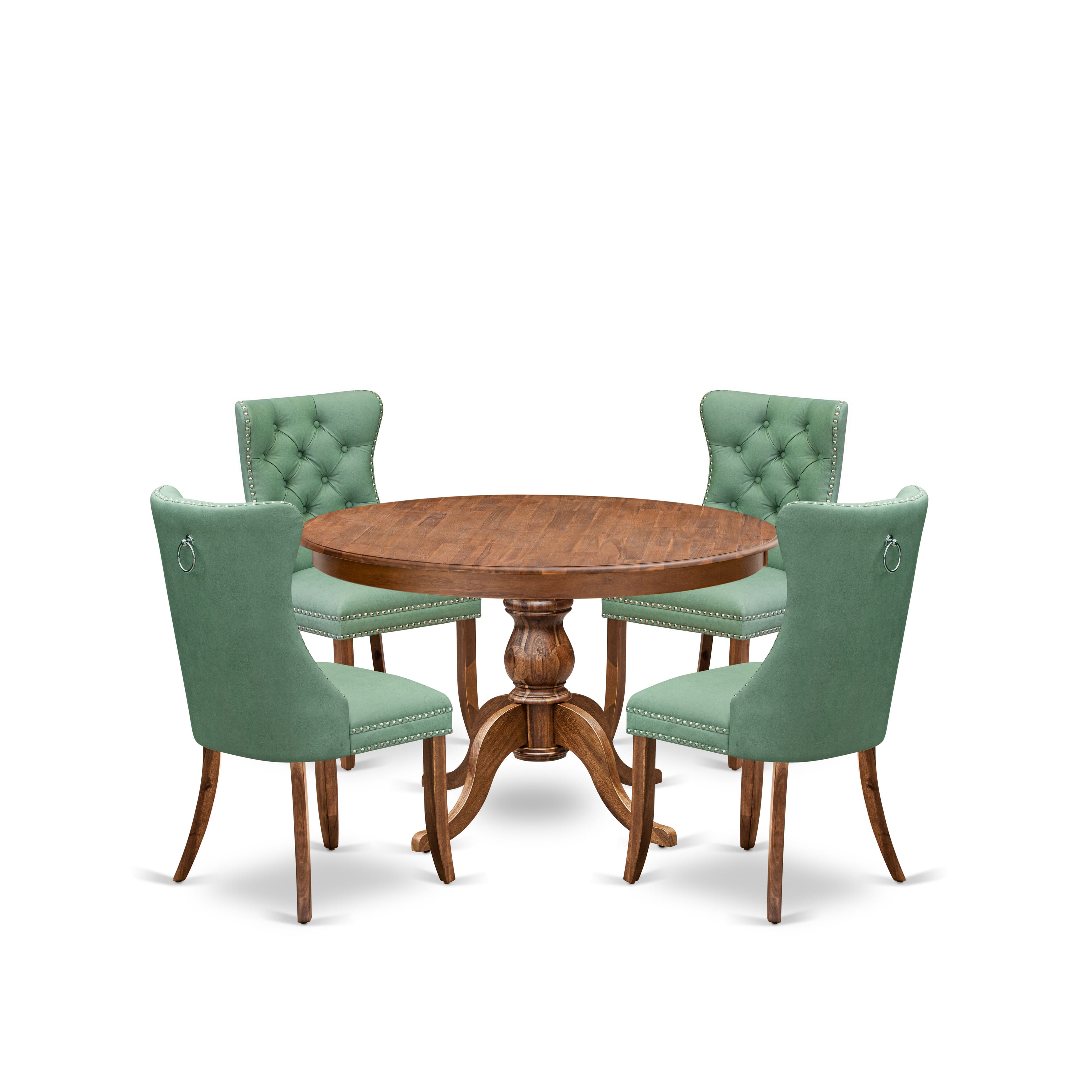 Luxe by East West Furniture F6DA5-40N-22 5-Pc Mid Century Modern Dining Set Consist a Wood Table and 4 Willow Green Faux Leather Chairs with Button-Tufted Back, Antique Walnut