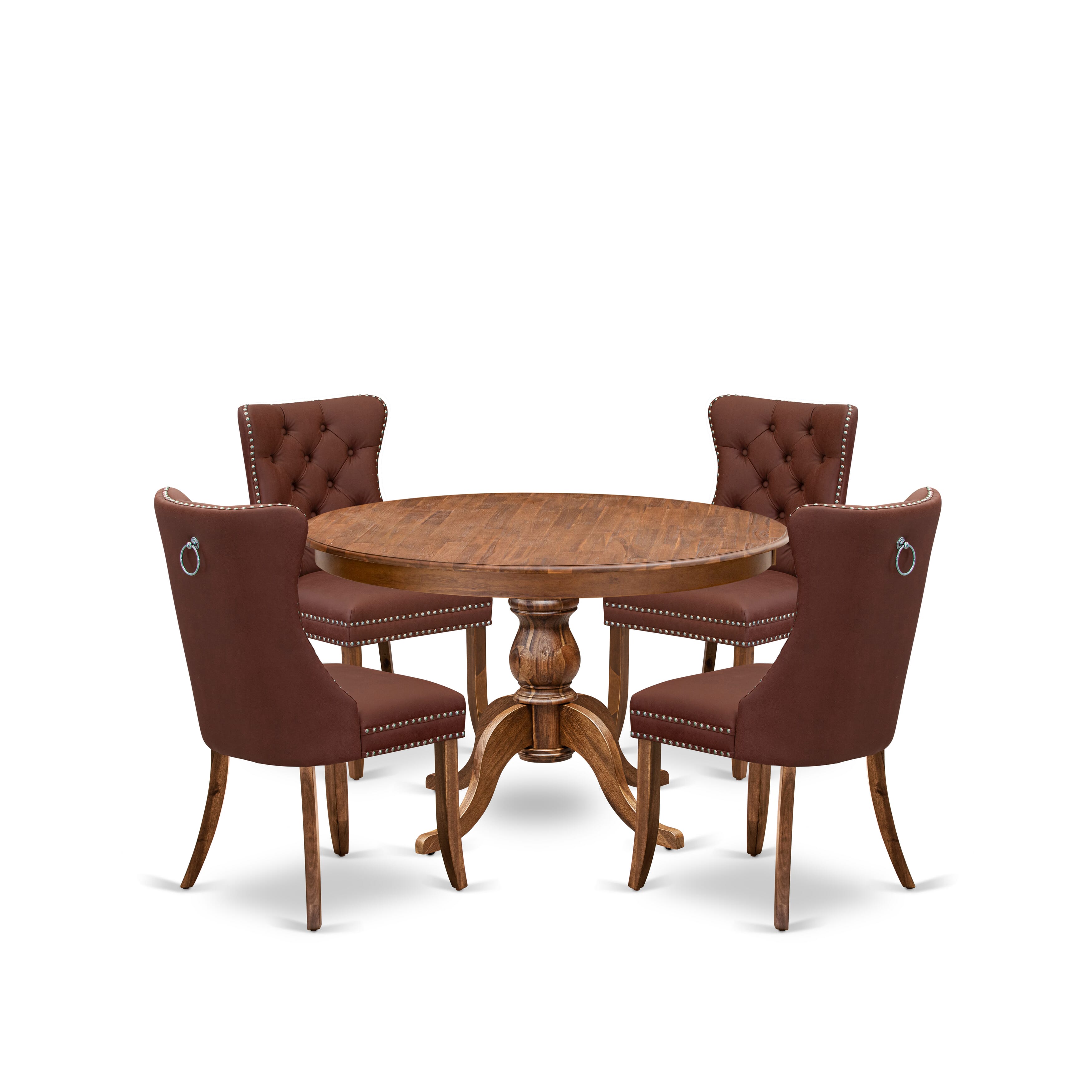 Luxe by East West Furniture F6DA5-40N-26 5-Pc Dining Set Consist a Wood Dining Table and 4 Burgundy Faux Leather Upholstered Chairs with Button-Tufted Back, Antique Walnut