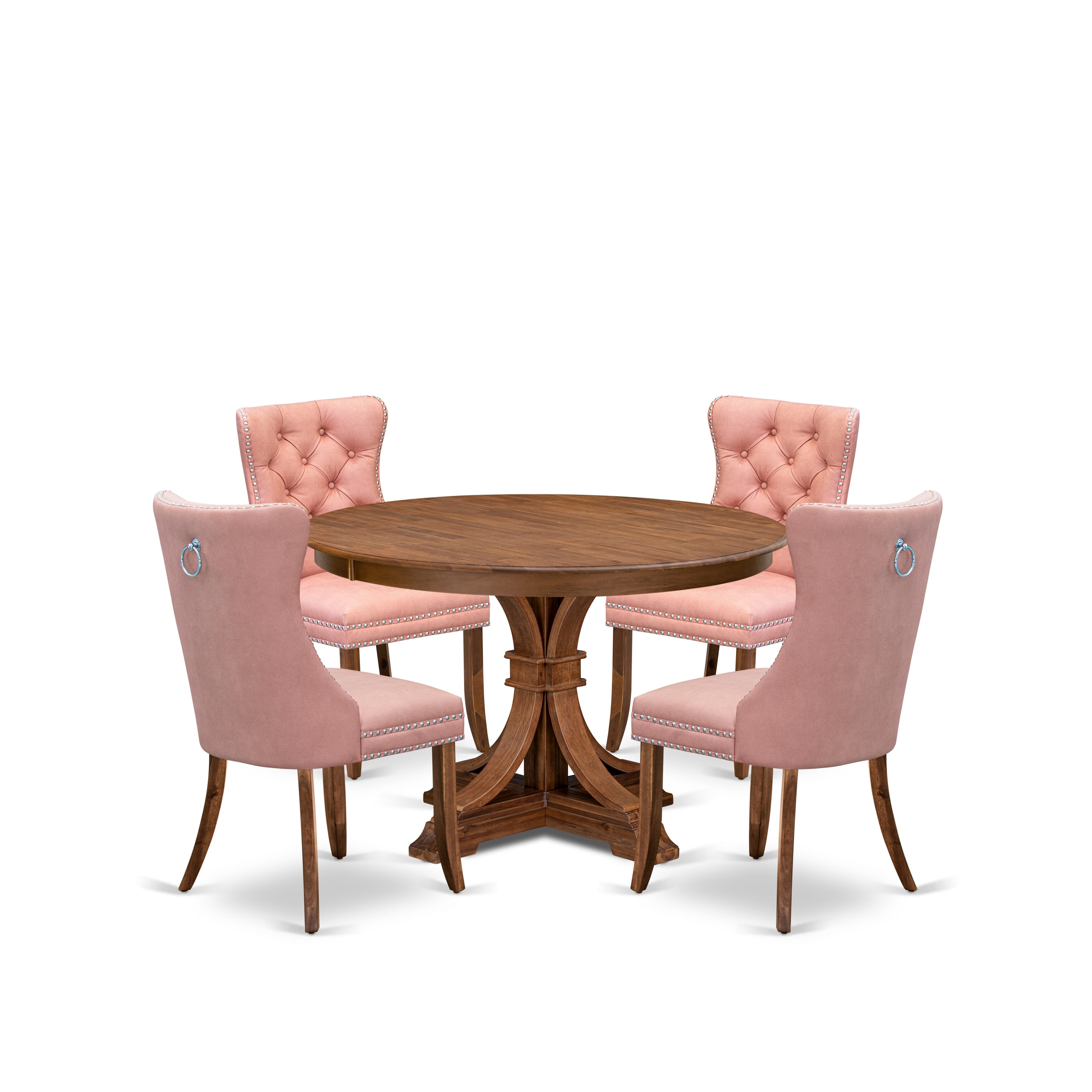 Luxe by East West Furniture F7DA5-40N-23 5-Pc Kitchen Table Set Includes a Wooden Table and 4 Beige Red Faux Leather Padded Chairs with Button-Tufted Back, Antique Walnut
