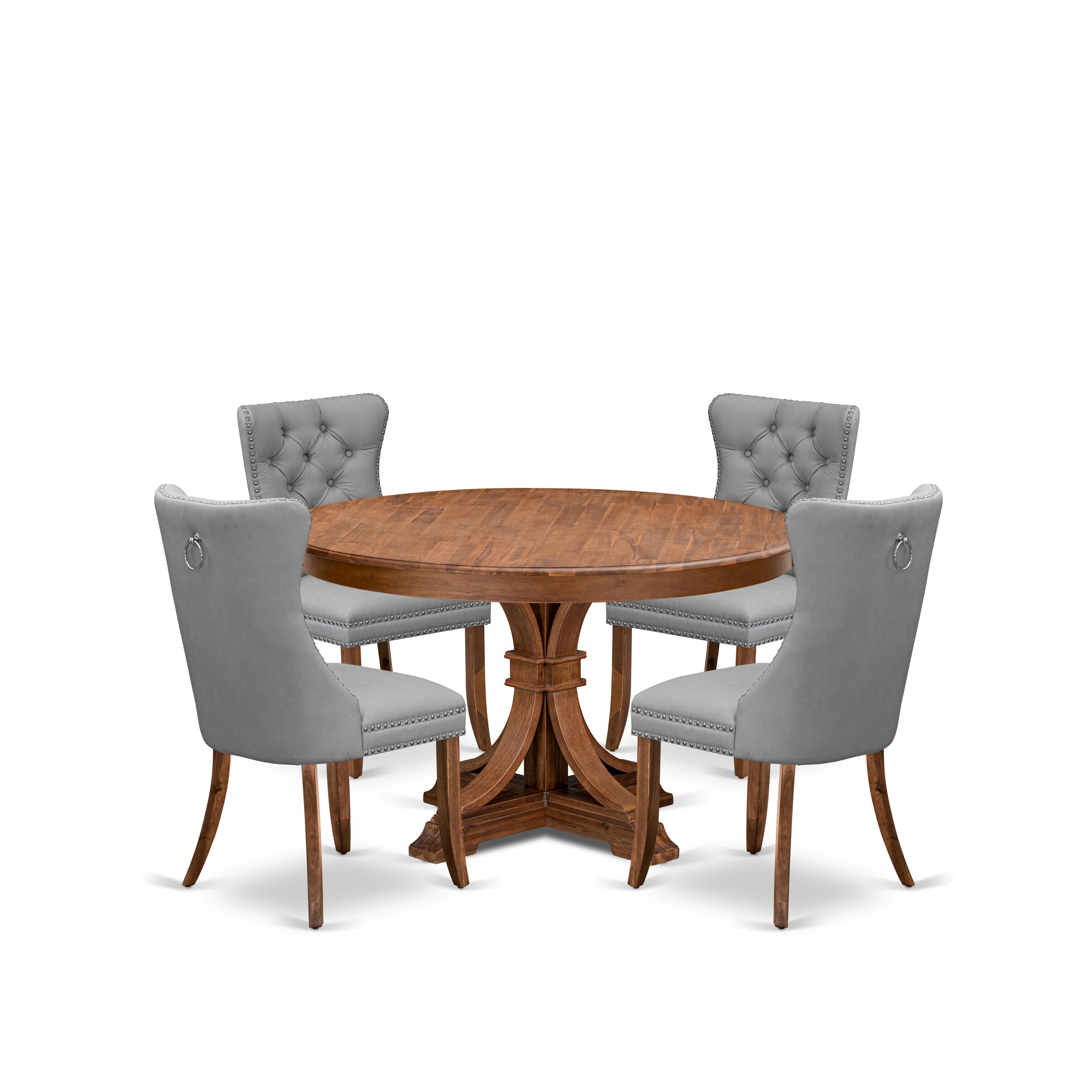 Luxe by East West Furniture F7DA5-50N-27 5-Pc Dinner Table Set Consist a Kitchen Table and 4 Light Gray Faux Leather Parson Chairs with Button-Tufted Back, Antique Walnut