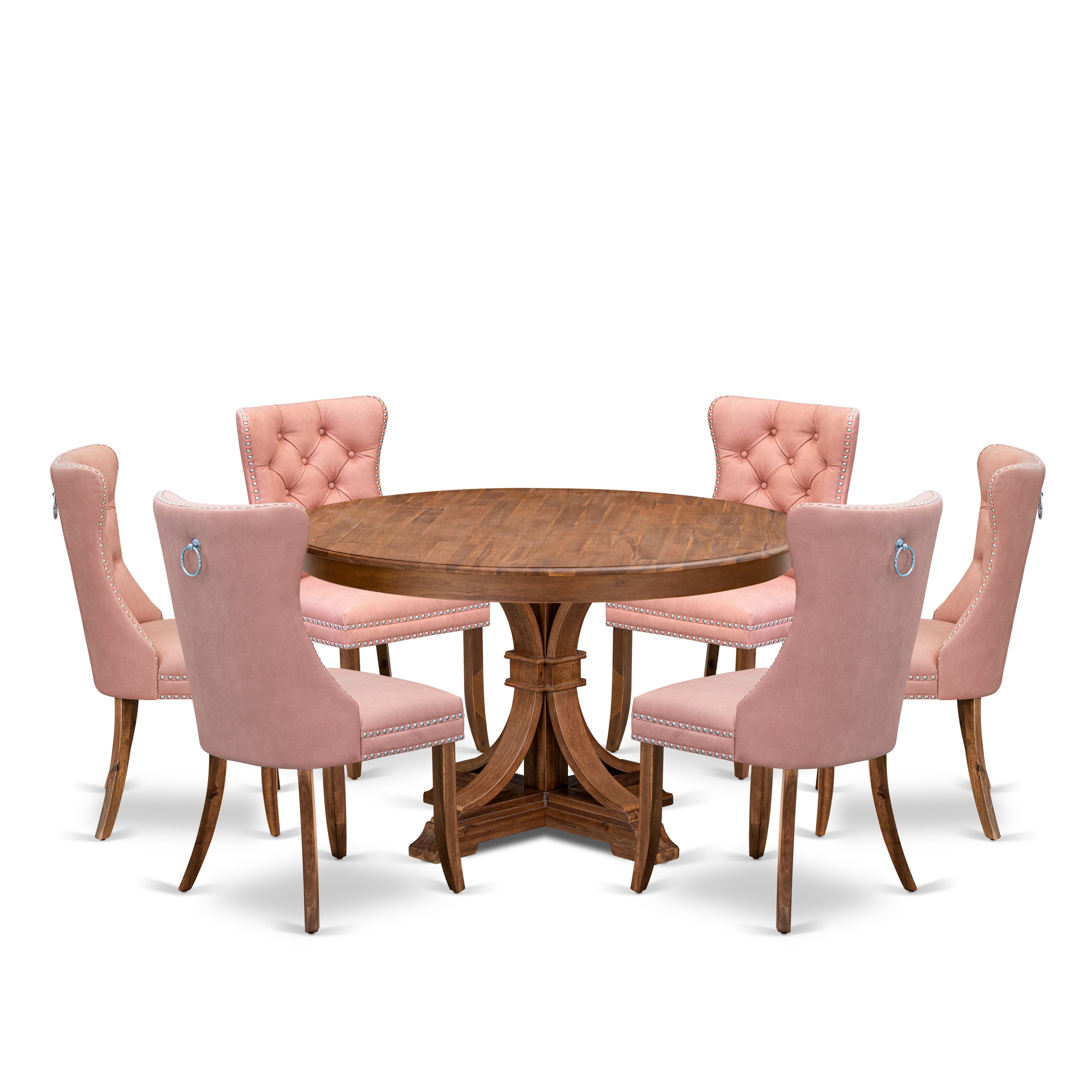 Luxe by East West Furniture F7DA7-50N-23 7-Pc Modern Dining Set Contain a Dining Table and 6 Beige Red Faux Leather Upholstered Chairs with Button-Tufted Back, Antique Walnut