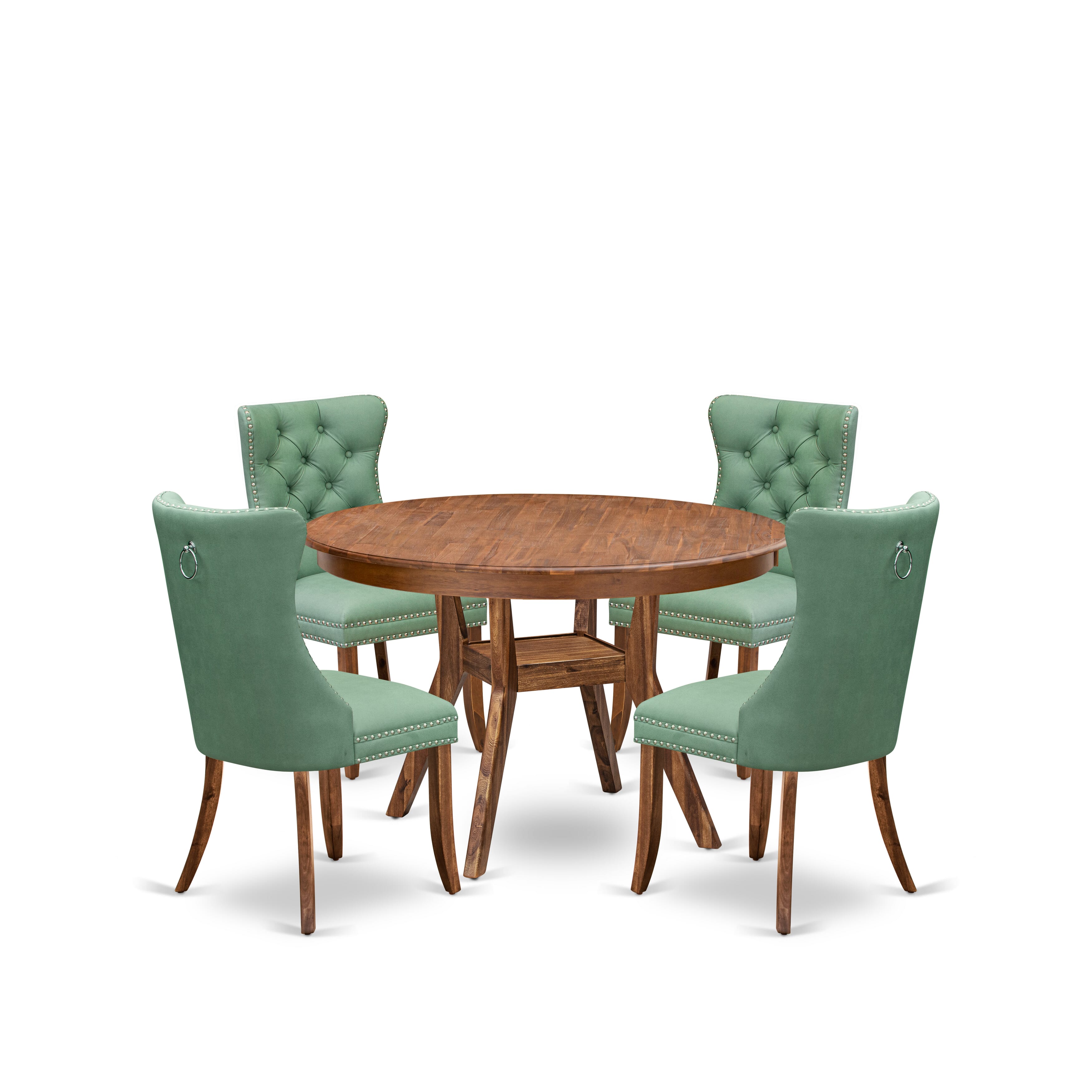 Luxe by East West Furniture F8DA5-40N-22 5-Pc Dining Set Contain a Wooden Dining Table and 4 Willow Green Faux Leather Parson Chairs with Button-Tufted Back, Antique Walnut