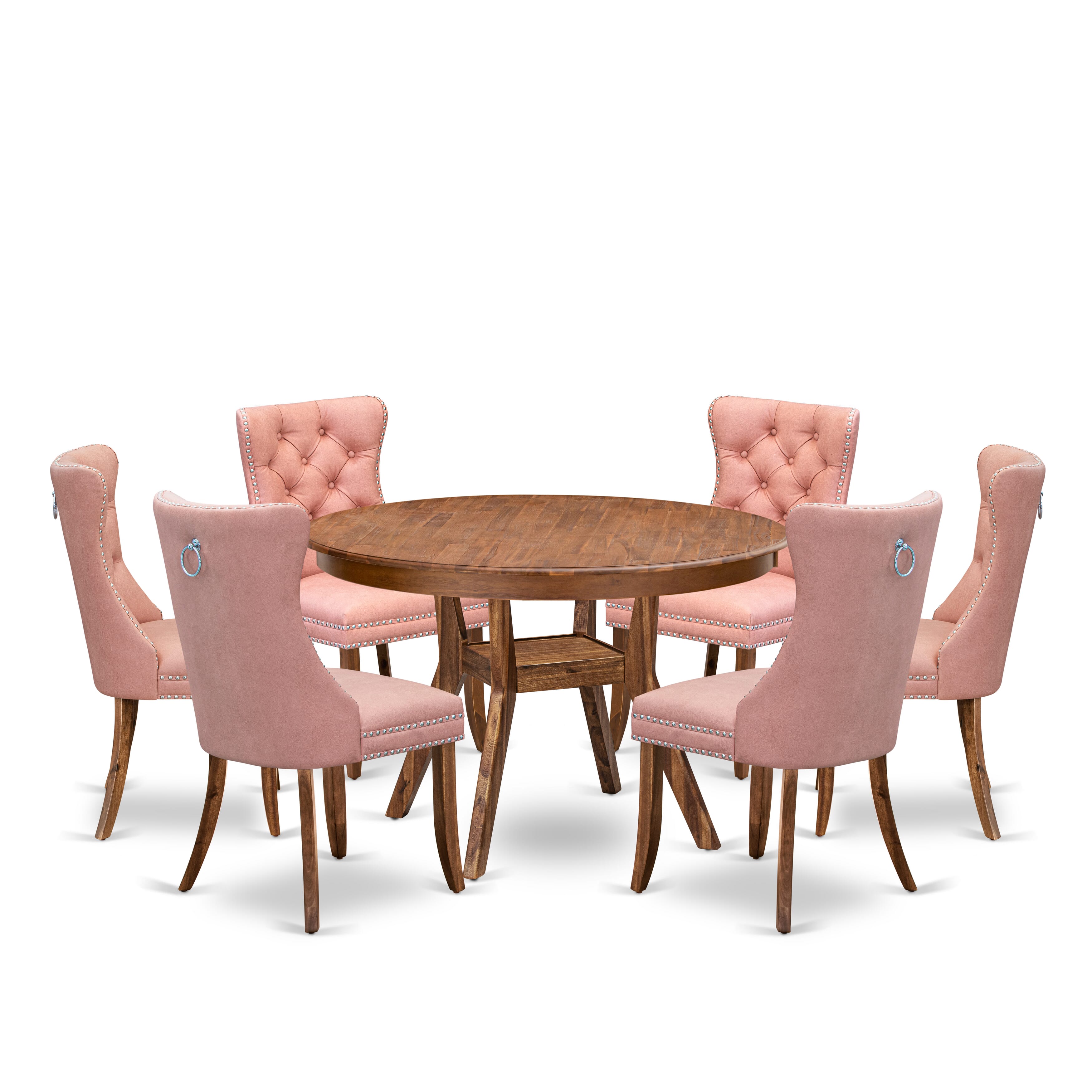 Luxe by East West Furniture F8DA7-40N-23 7-Pc Modern Dining Table Set Include a Modern Table and 6 Beige Red Faux Leather Dining Chairs with Button-Tufted Back, Antique Walnut