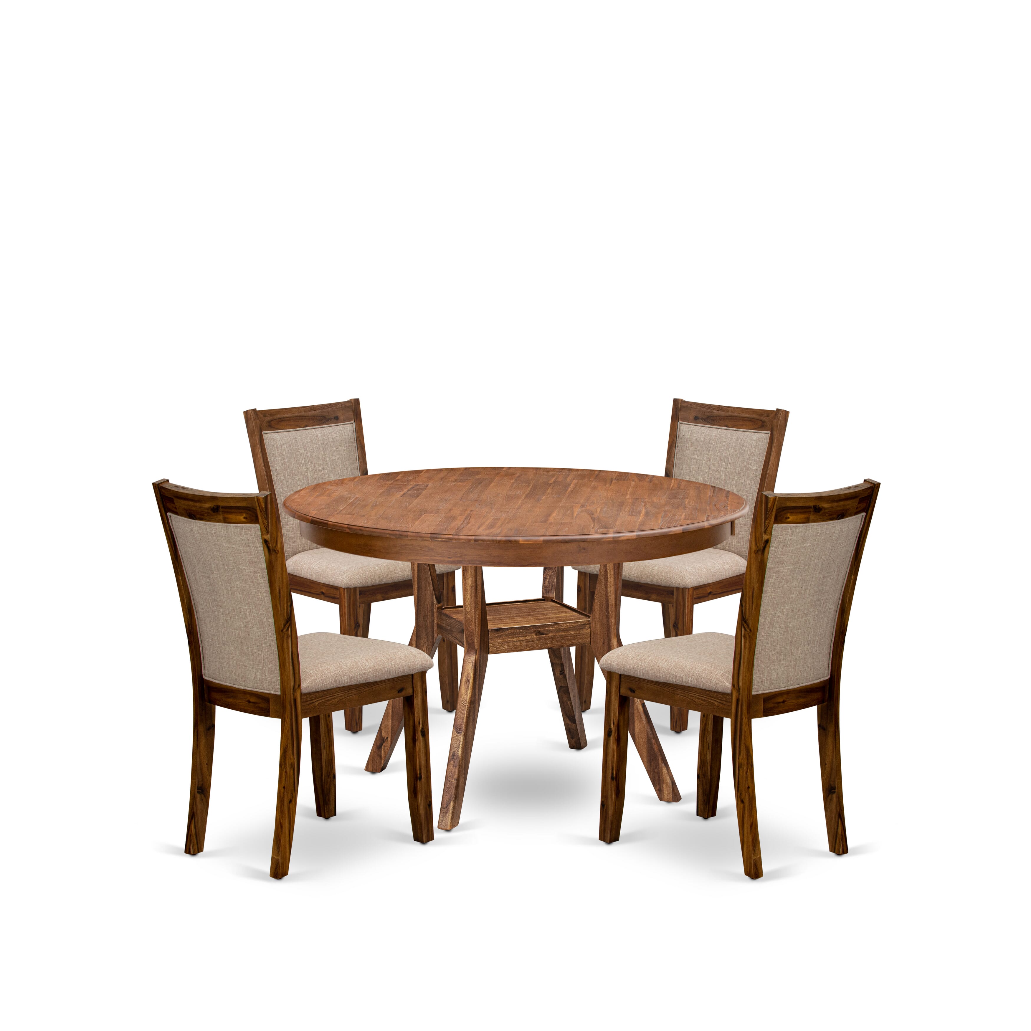 Luxe by East West Furniture F8MZ5-40N-04 5-Pc Dining Set Includes a Pedestal Breakfast Table and 4 Light Tan Linen Fabric Modern Chairs with Padded Back- Antique Walnut Finish
