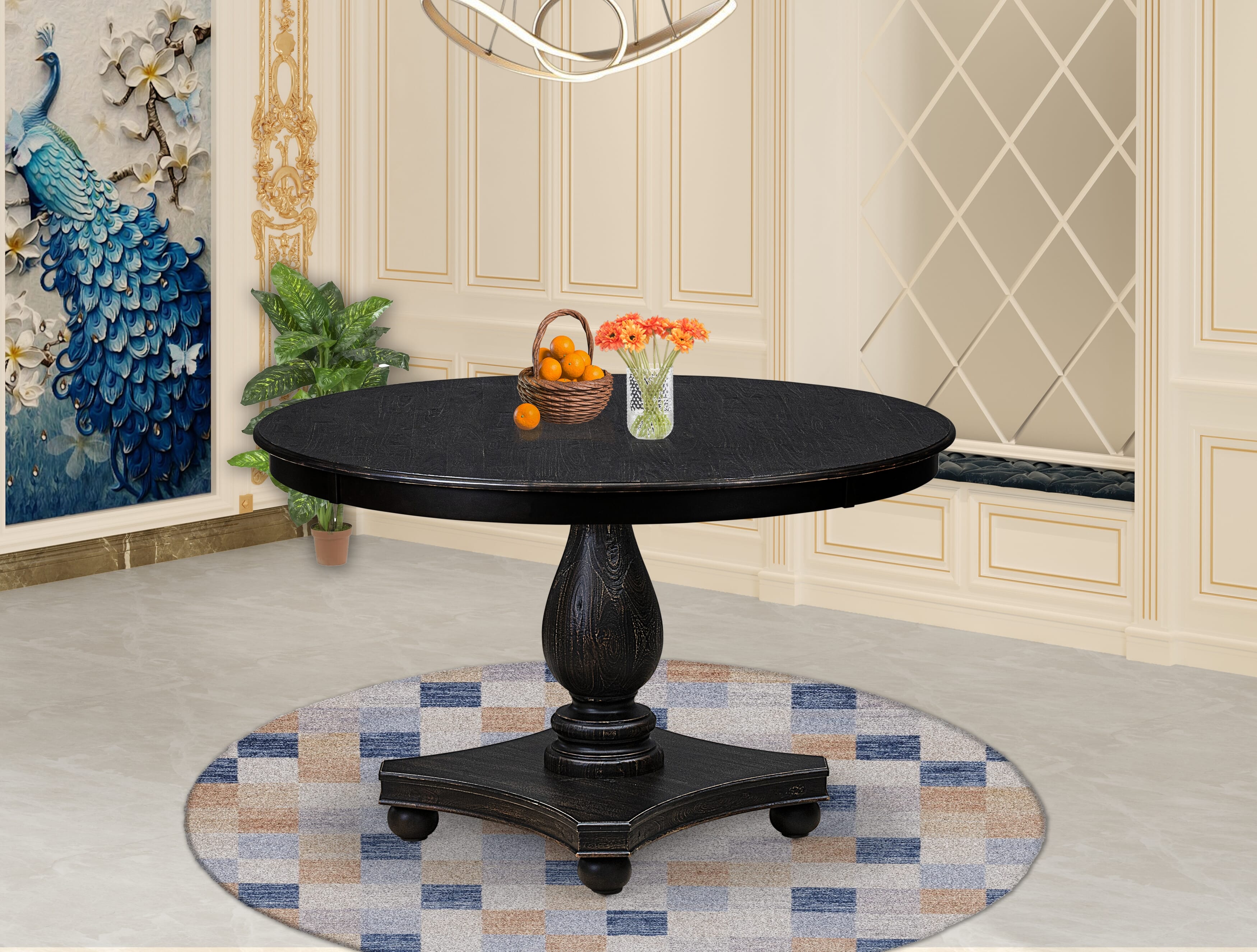 Luxe by East West Furniture F2DA5-411-32 5-piece Kitchen Set contains a kitchen table and 4 Light Beige Linen Fabric dinner chair with Button Tufted Back - Sand Blasted Black