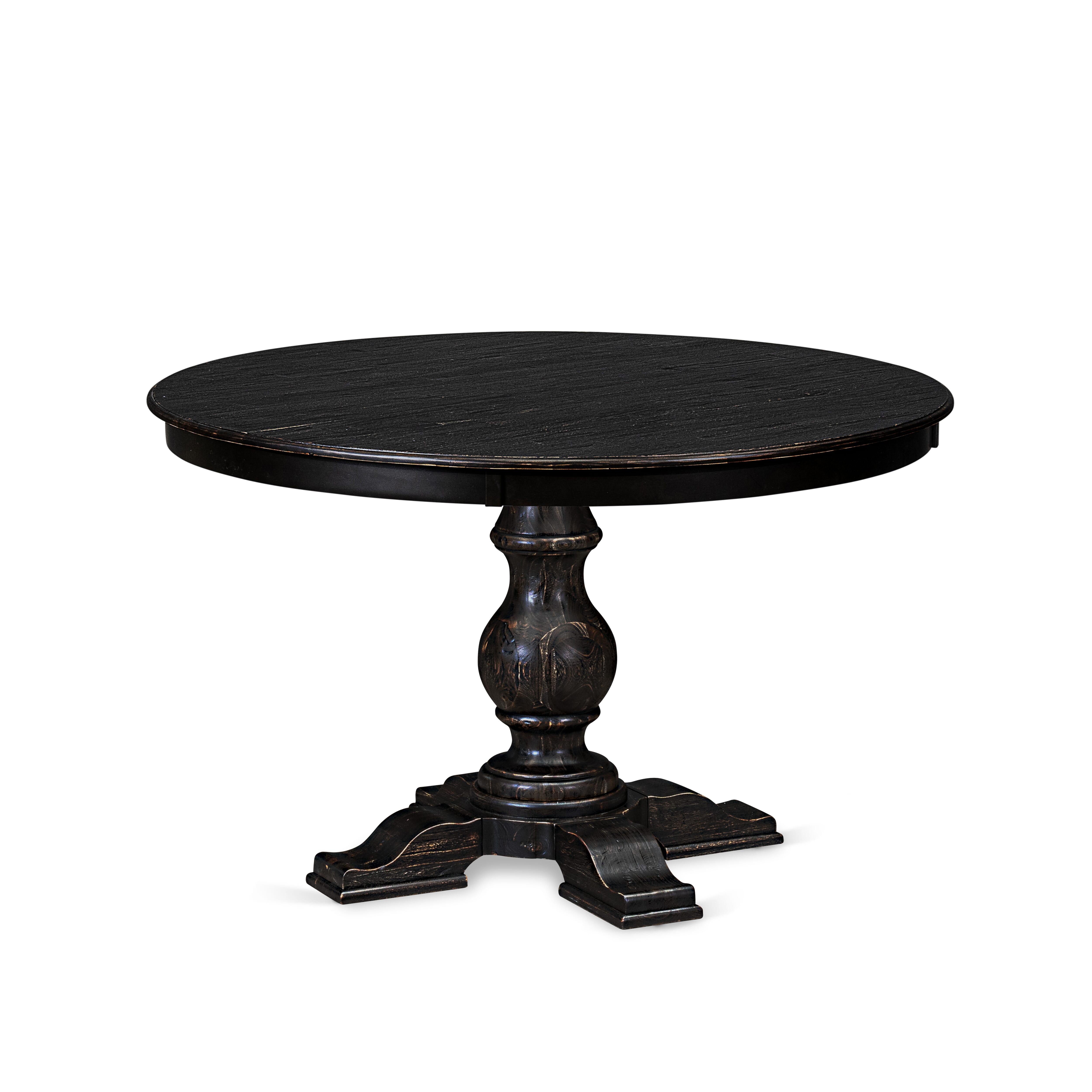 Luxe by East West Furniture F5DA5-411-22 5 Piece Dining Set Consists of a 48" Round Table with Pedestal and 4 Willow Green Faux Leather Upholstered Chairs, Sand Blasted Black