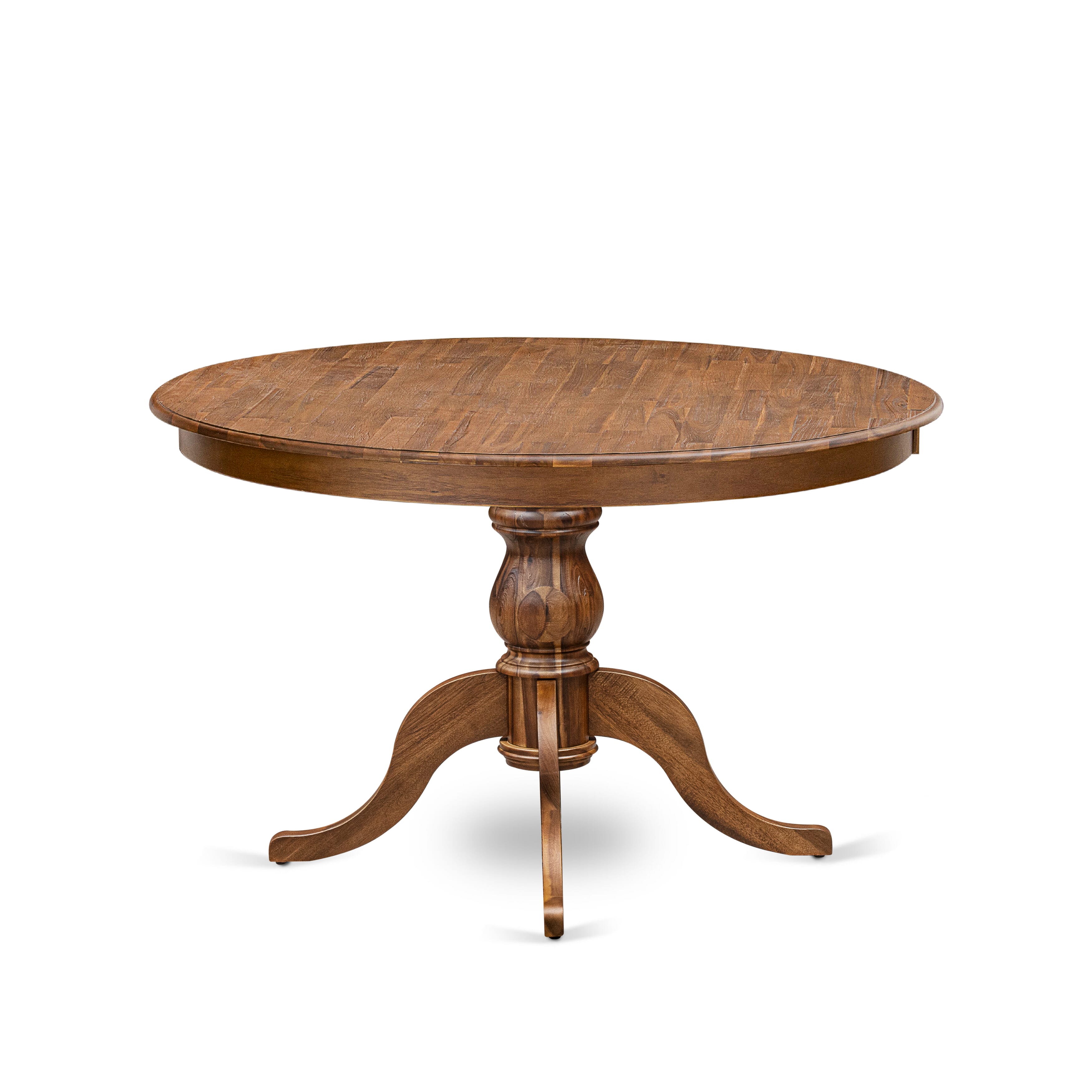 Luxe by East West Furniture F6DA7-40N-32 7-Piece Dining Room Set with Linen Fabric 6 Light Beige kitchen chairs, Button-Tufted Backs, and a 48"Round Table in Antique Walnut Finish.
