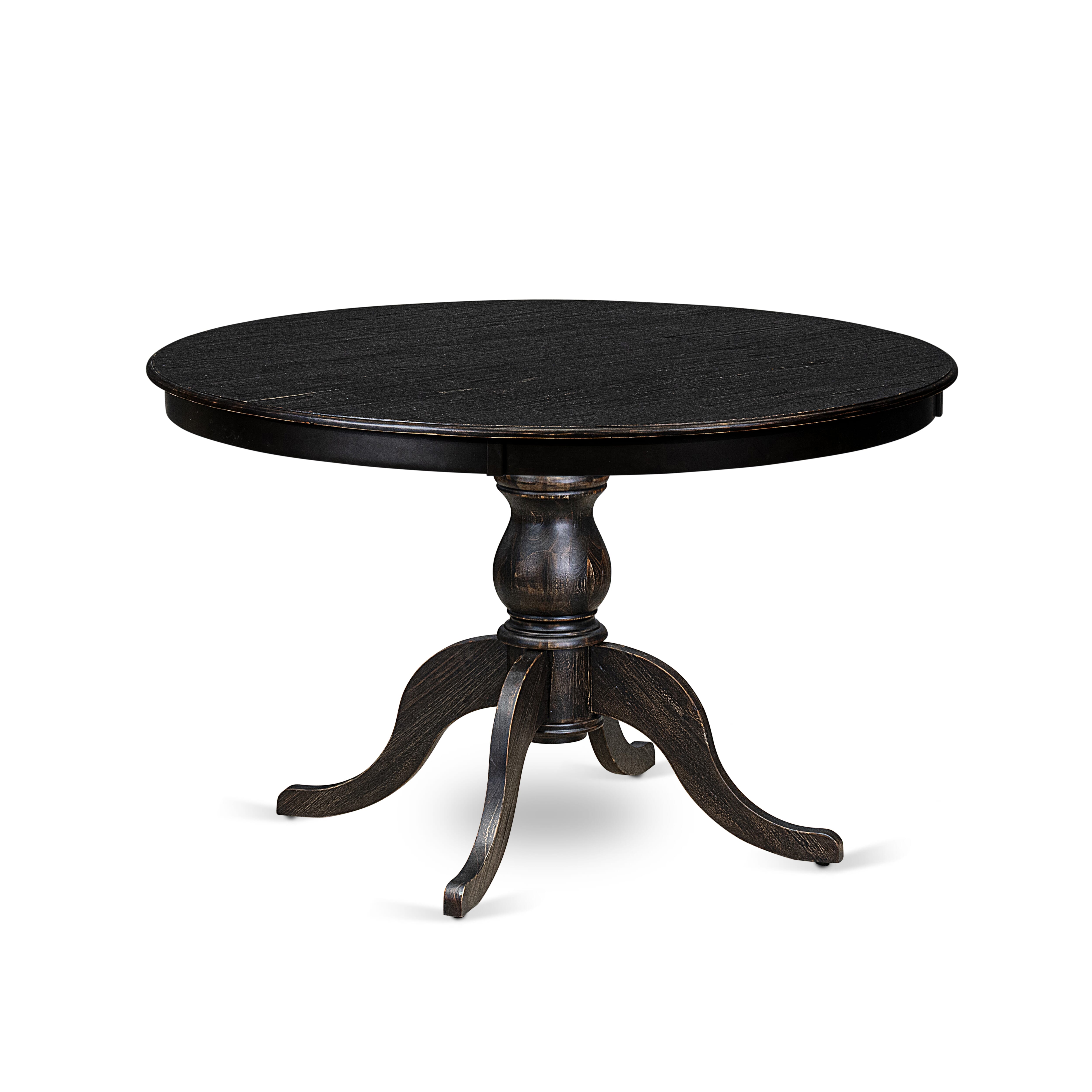 Luxe by East West Furniture F6DA5-411-27 5 Piece Dining Table Set Consists of a 48" Round Table with Pedestal and 4 Light Gray Faux Leather Parson Chairs, Sand Blasted Black