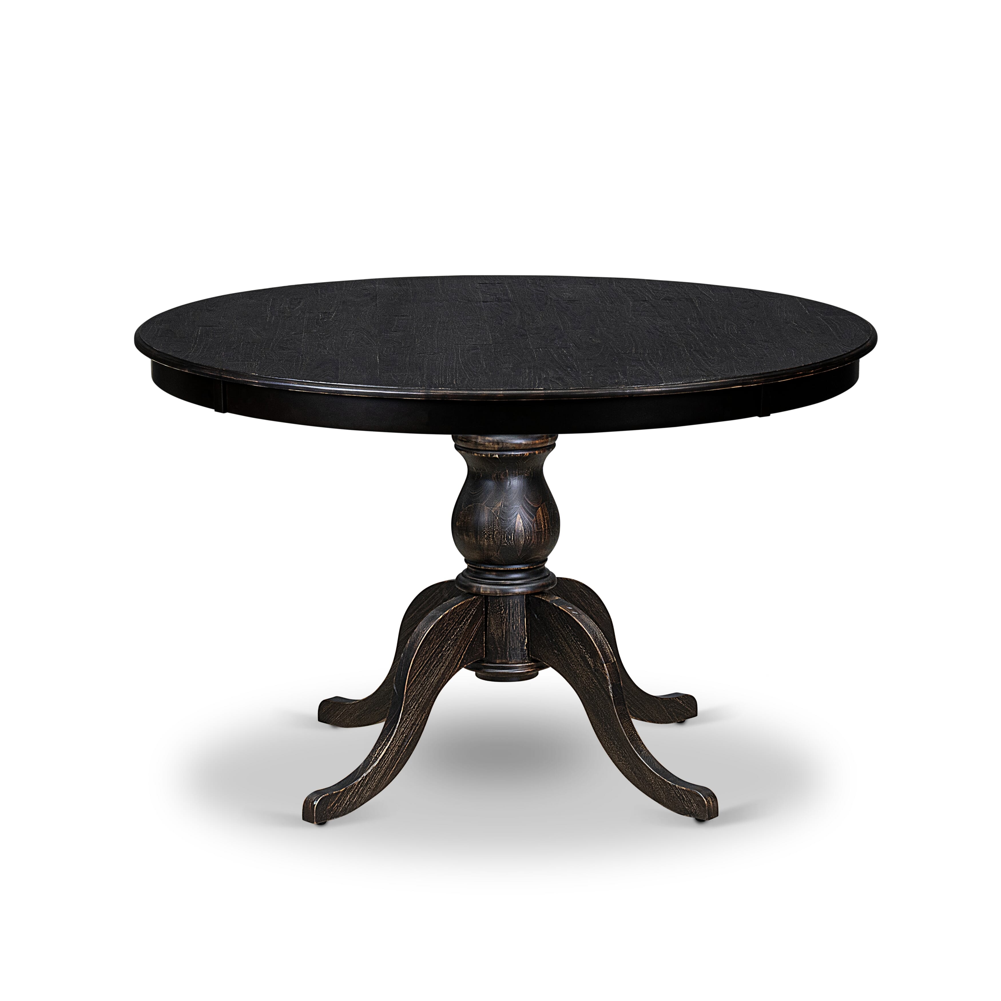 Luxe by East West Furniture F6DA7-411-29 7 Piece Dining Table Set Consists of a 48" Round Table with Pedestal and 6 Navy Blue Faux Leather Padded Chairs, Sand Blasted Black