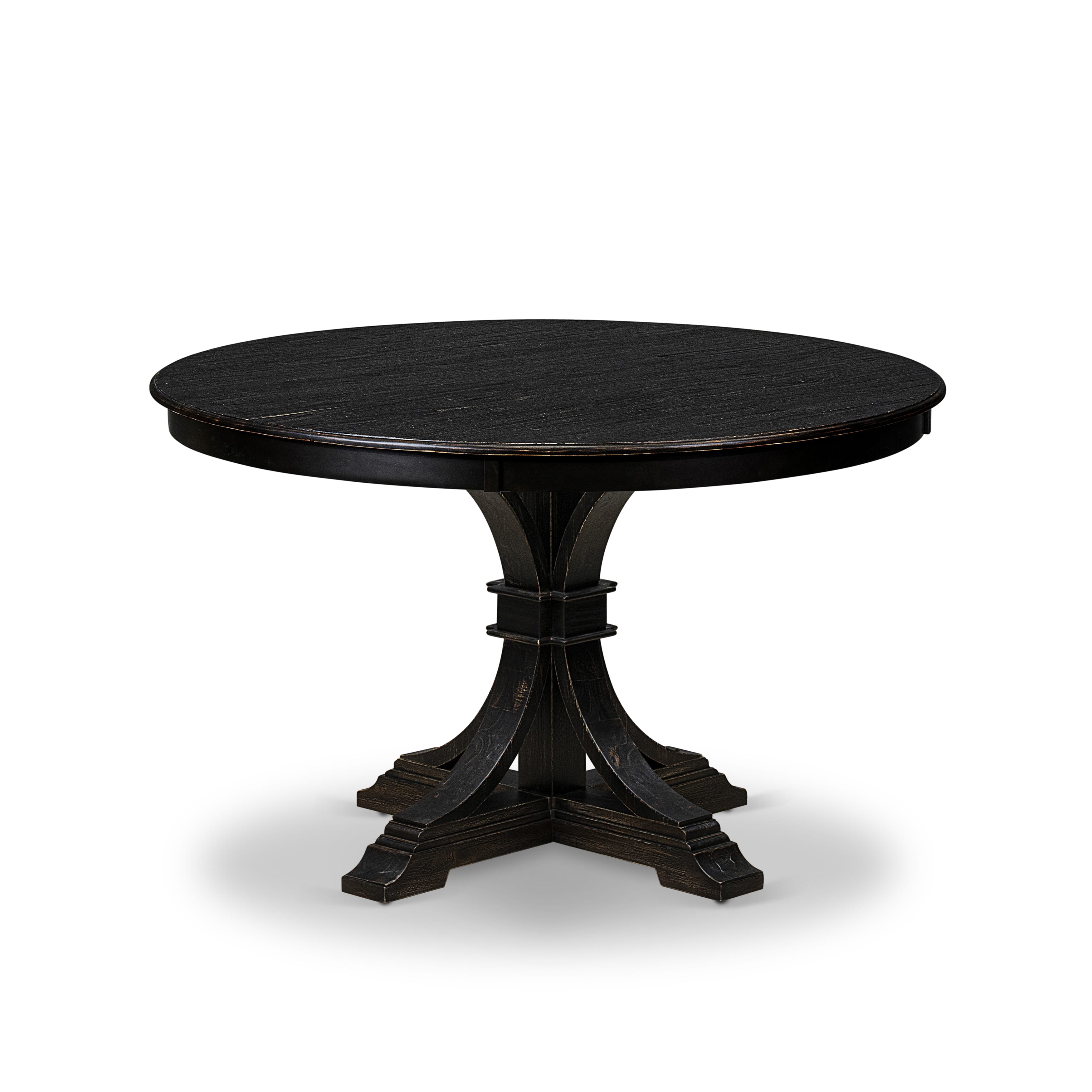Luxe by East West Furniture F7DA7-411-23 7 Piece Dining Set Consists of a 48" Round Table with Pedestal and 6 Beige Red Faux Leather Upholstered Chairs, Sand Blasted Black